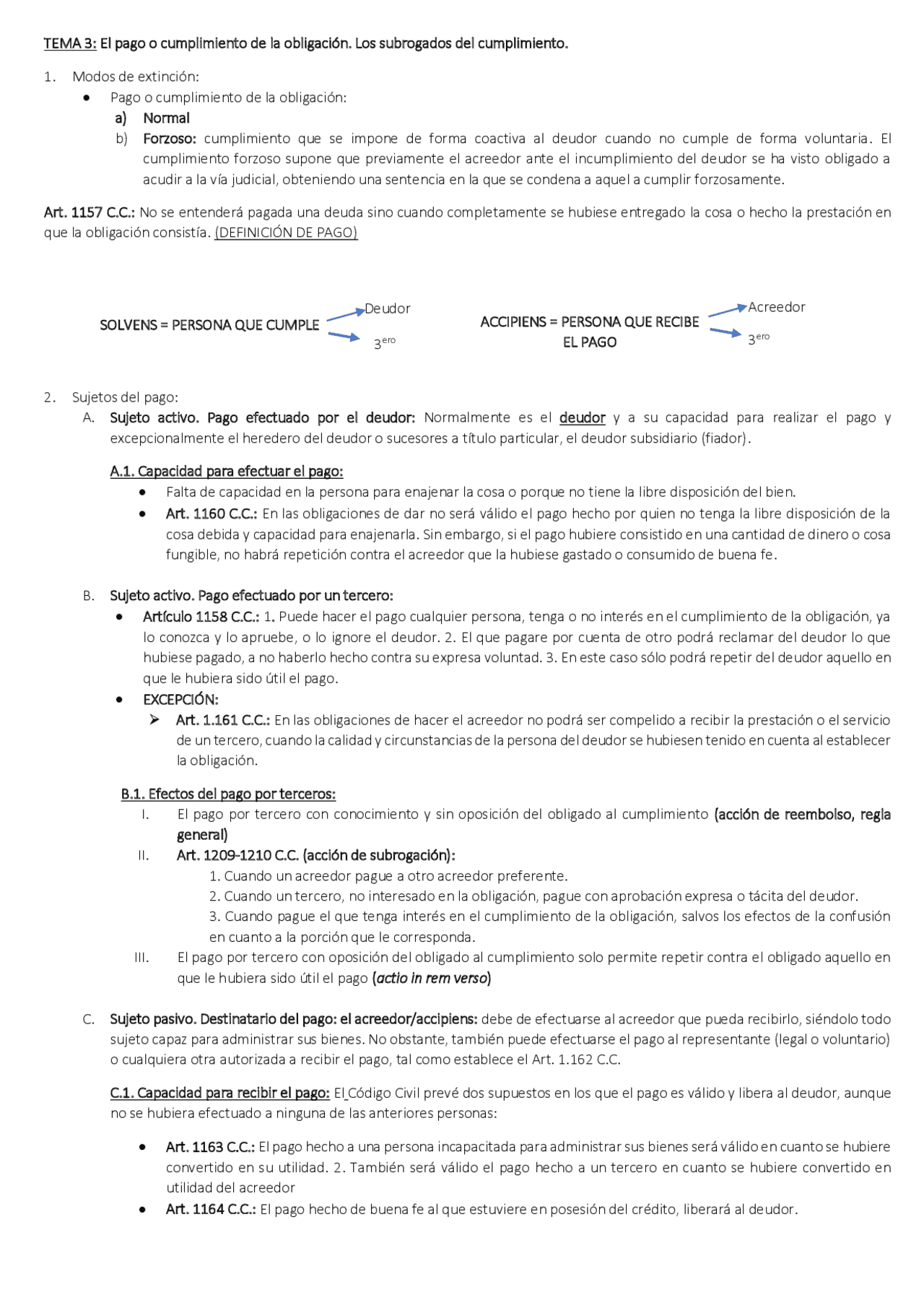 El pago o cumplimiento de las obligaciones | Notas de estudo de Direito ...