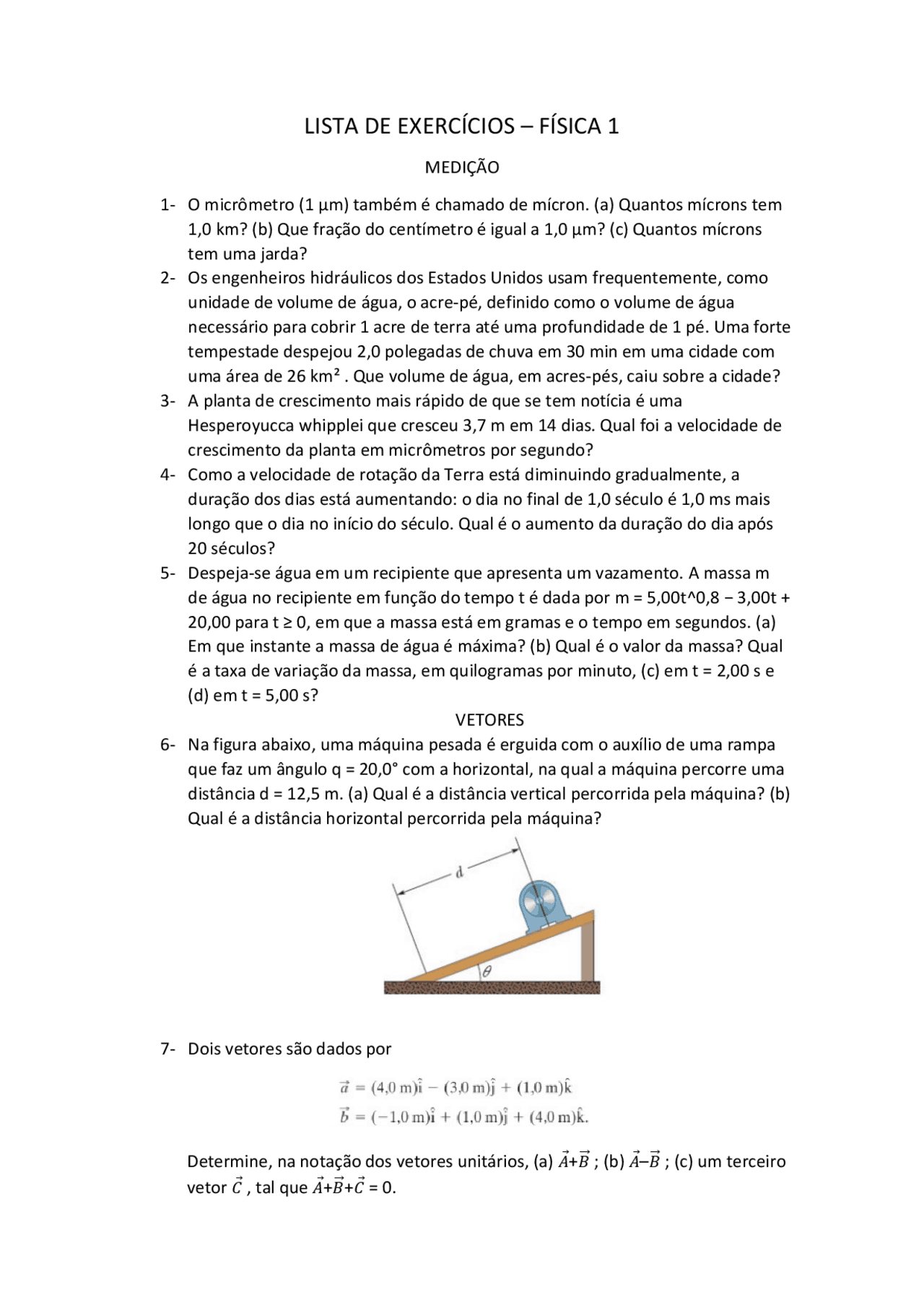LISTA ENVOLVENDO QUESTÕES DE FÍSICA - Docsity