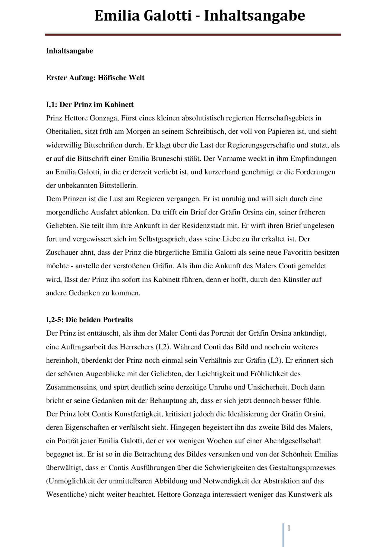 Emilia Galotti - Inhaltsangabe | Zusammenfassungen Deutsch | Docsity
