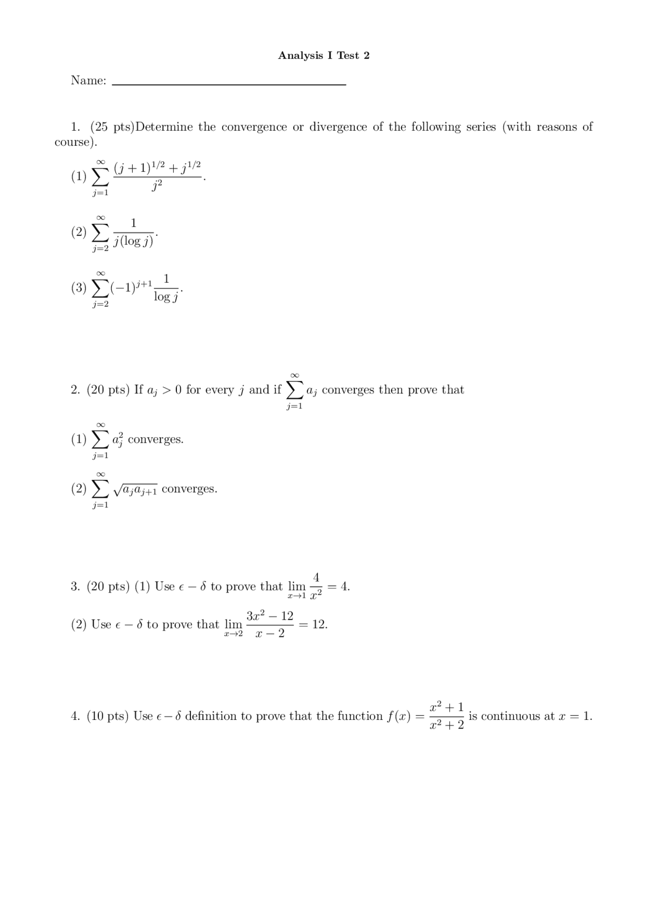 Analysis 1 exam midterm - Docsity