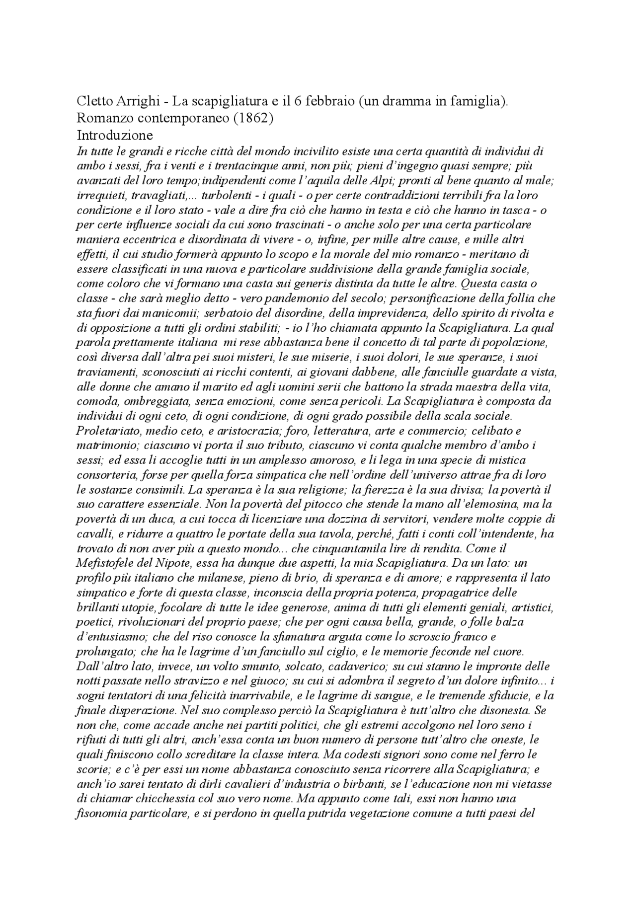 Introduzione la scapigliatura e il 6 febbraio Docsity