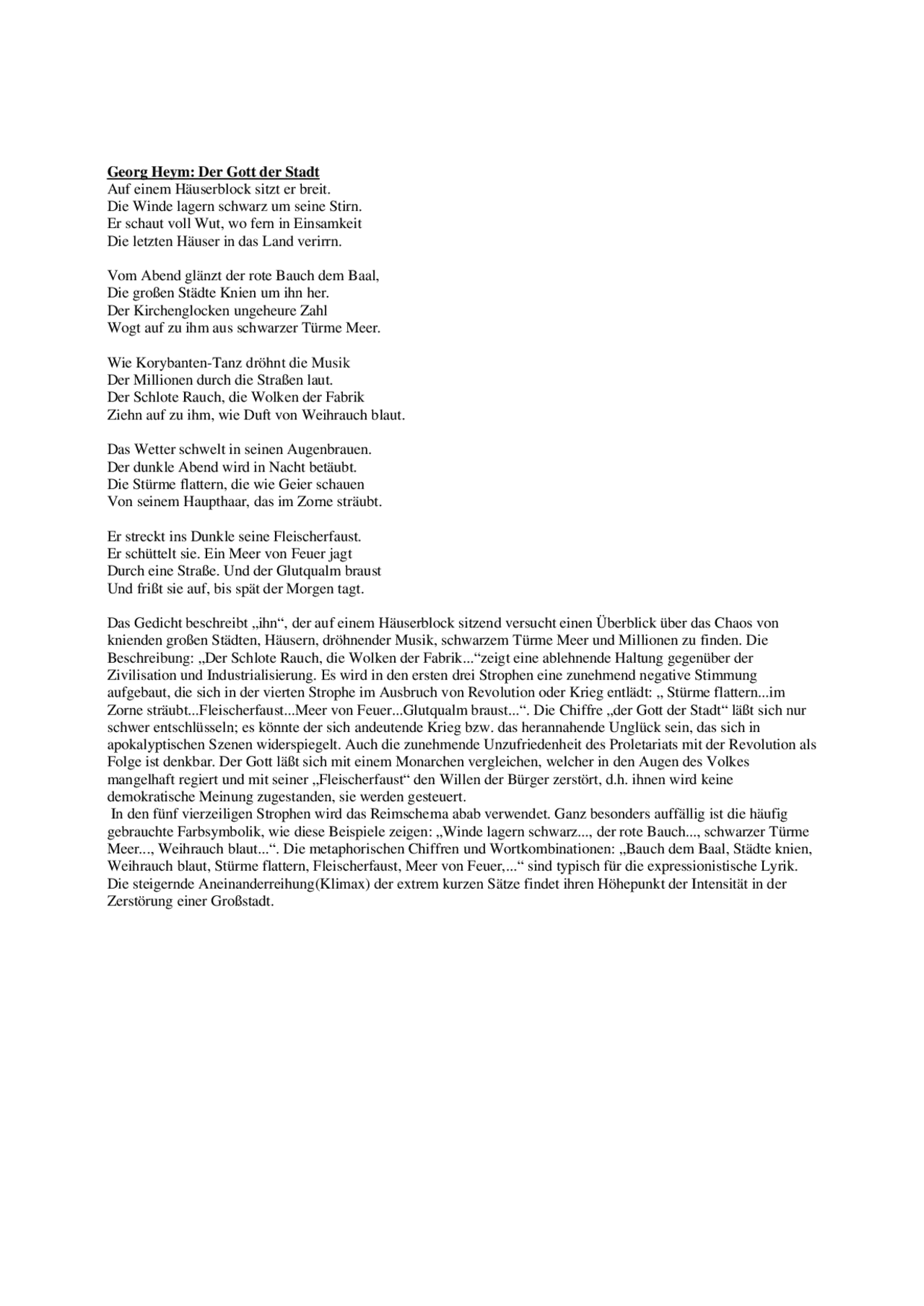 Heym Der Gott der Stadt Kurzfassung Docsity Heym Der Gott der Stadt Kurzfassung Docsity