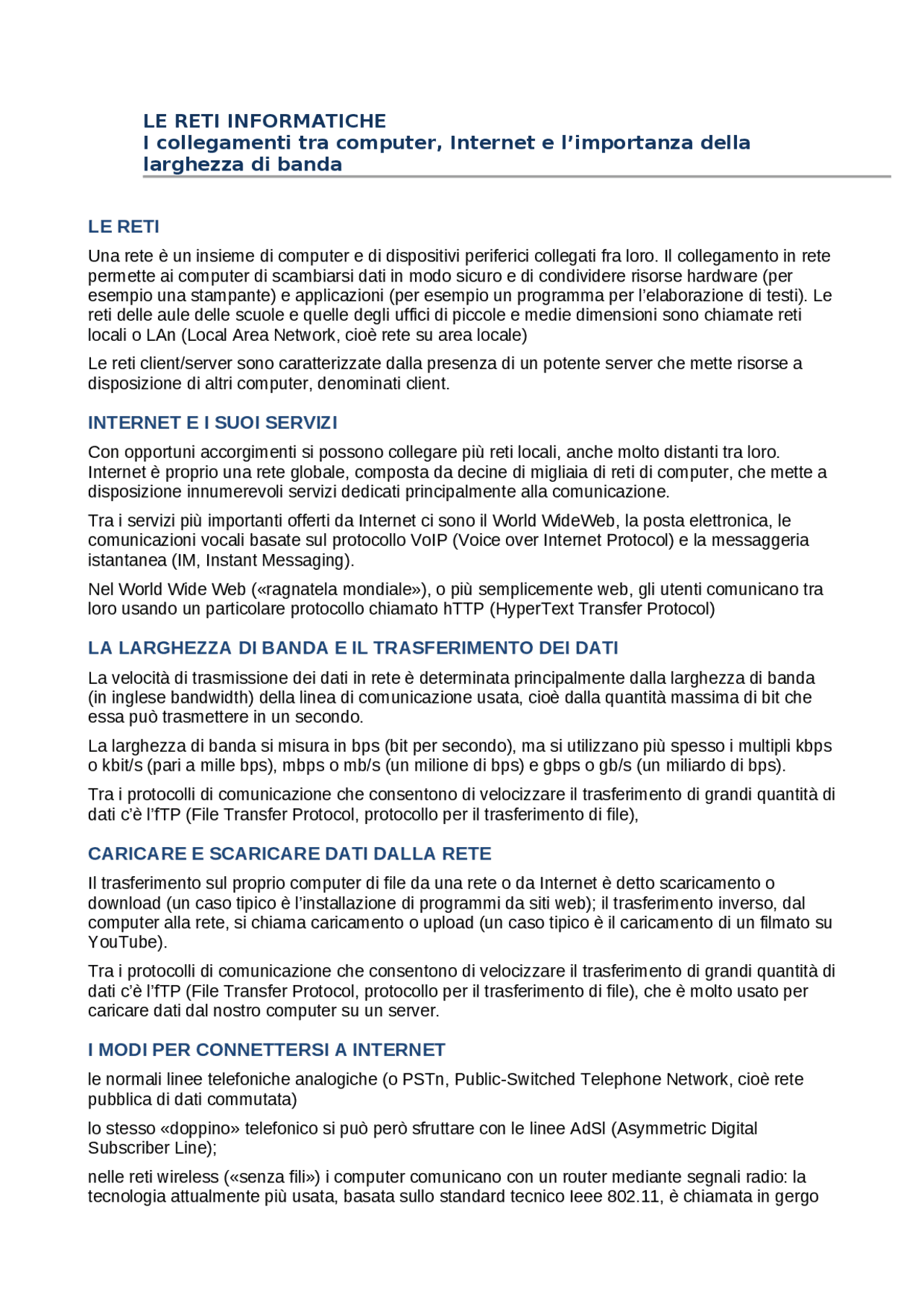 Le Reti Informatiche - Docsity