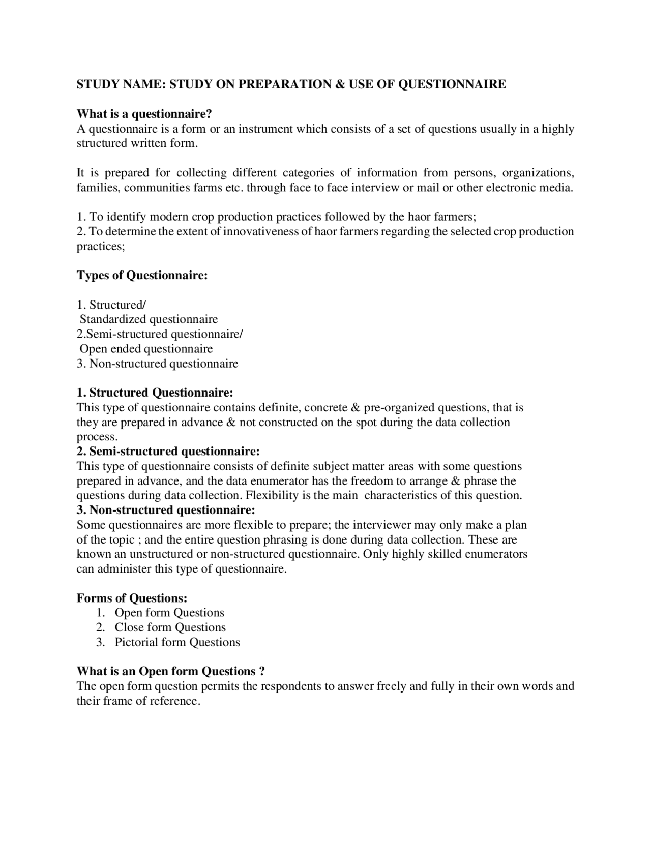 How to write a questionnaire - Docsity