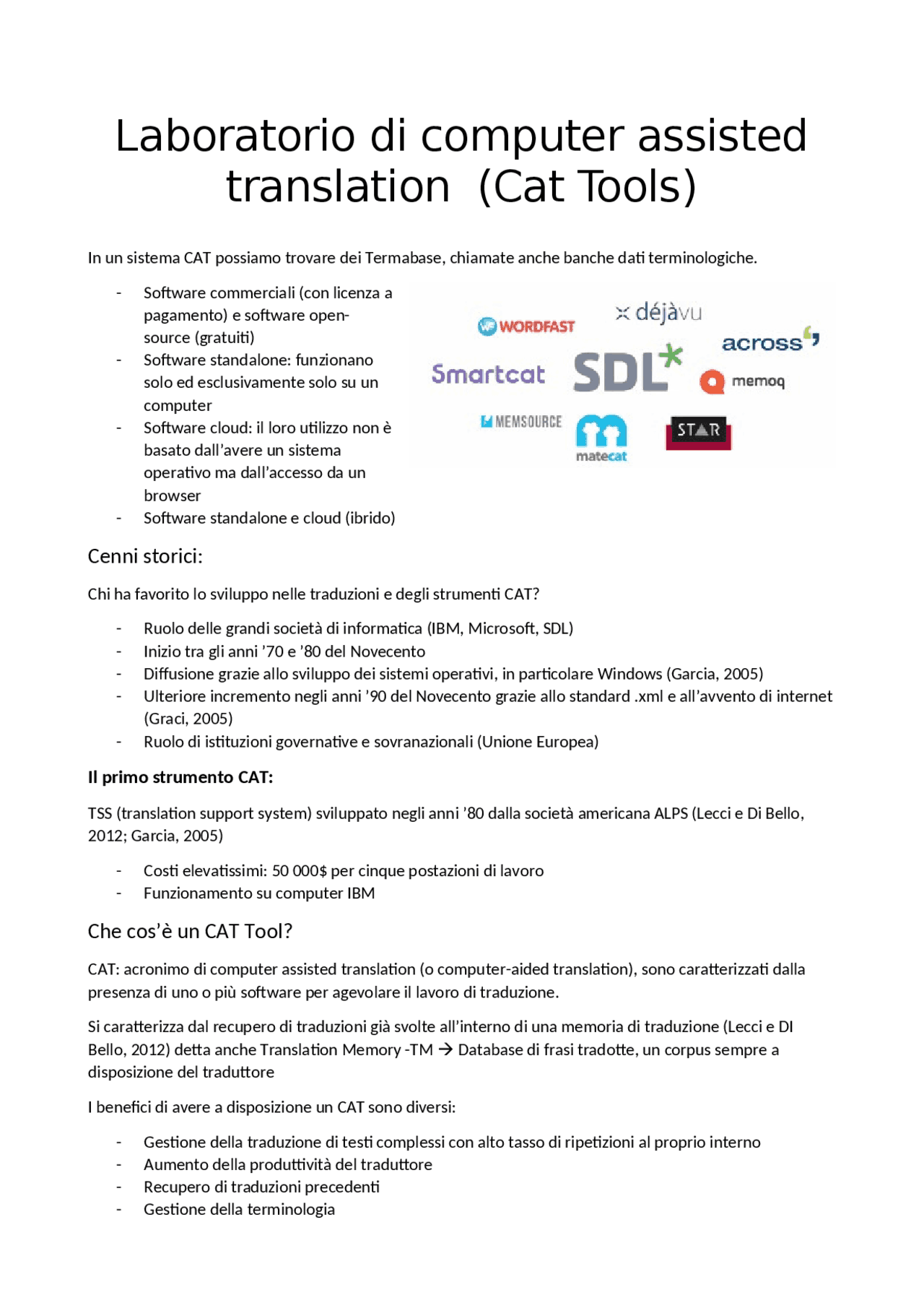 Cat-Tool Computer Assisted Translation - Docsity