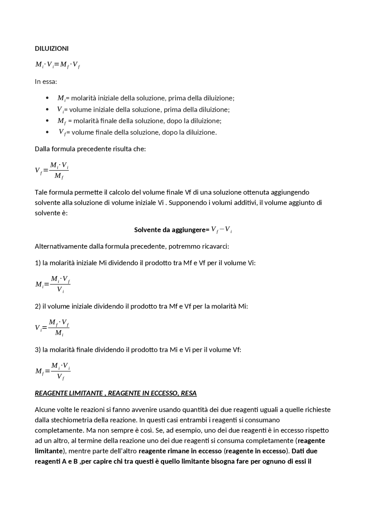 LE DILUIZIONI CHIMICA ANALITICA Docsity