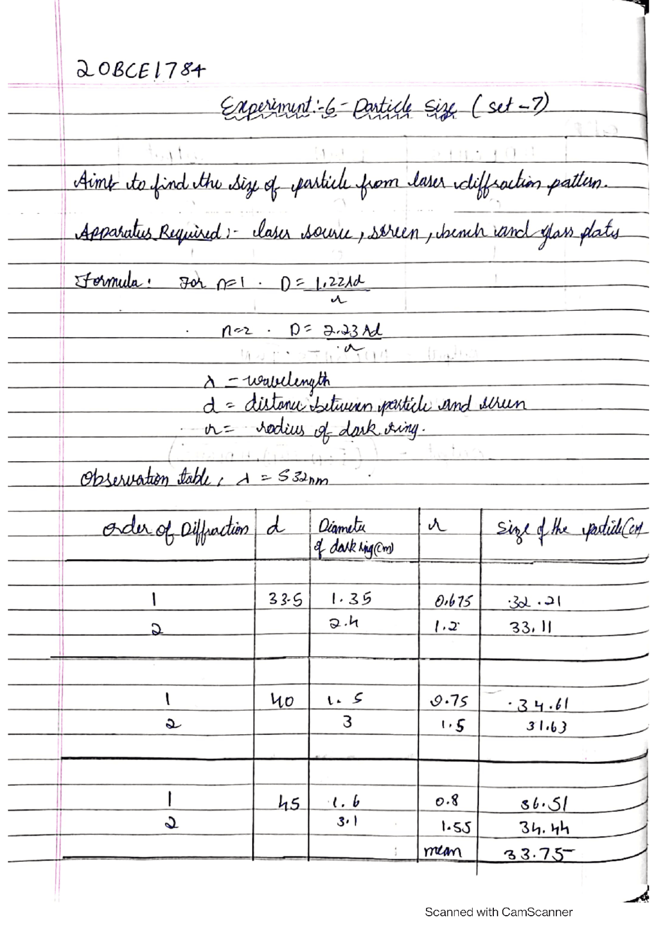 Physics lab record Lab 7 Particle size - Docsity