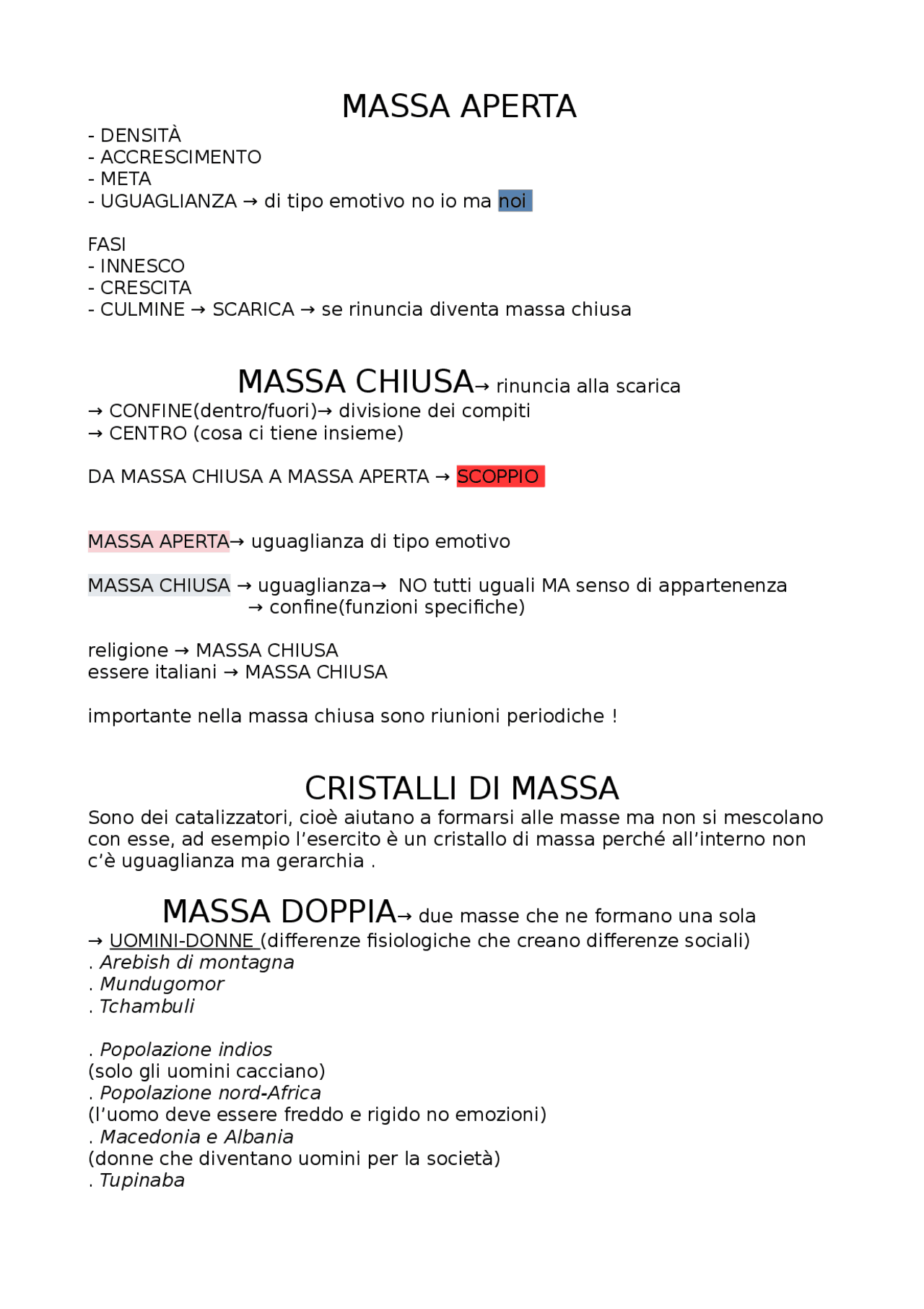 Schema massa e potere per ripasso Docsity