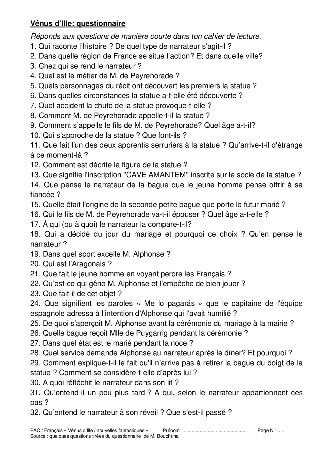 Vénus d’Ille questionnaire corrigé Exercices Littérature Docsity Vénus d’Ille questionnaire corrigé Exercices Littérature Docsity