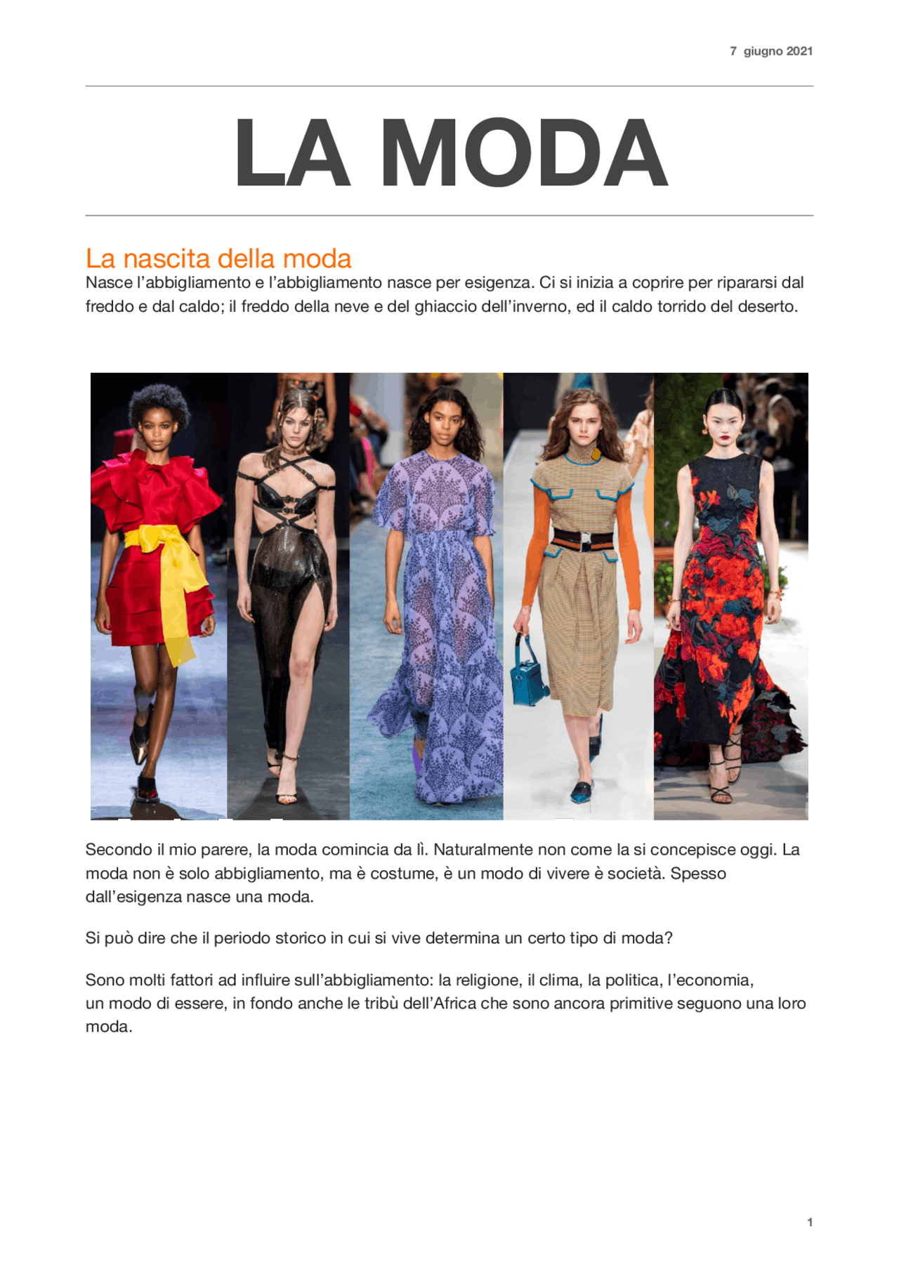 Tesine Moda Tesina terza media sulla moda | Appunti di Italiano - Docsity