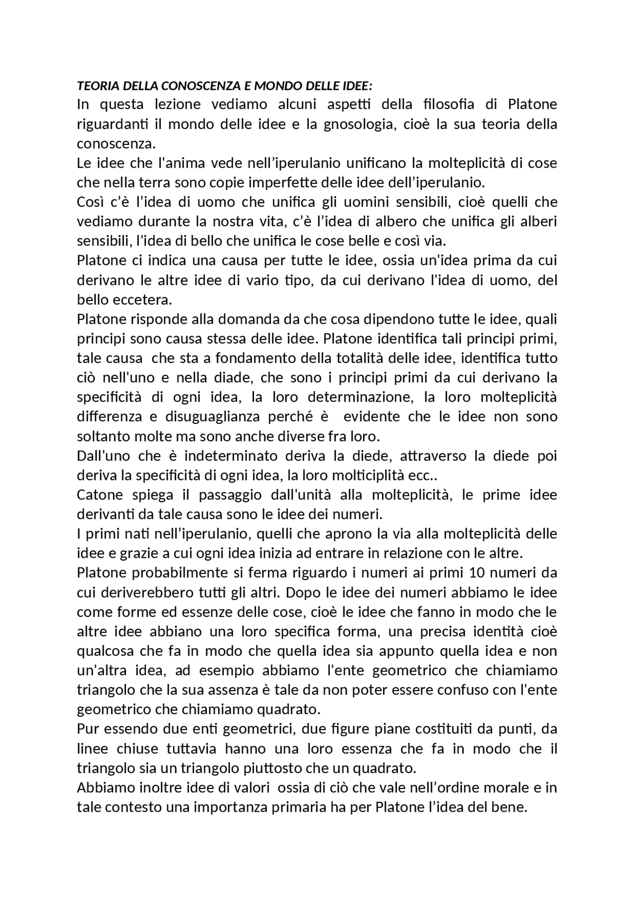 Lezione di Filosofia su Platone Docsity