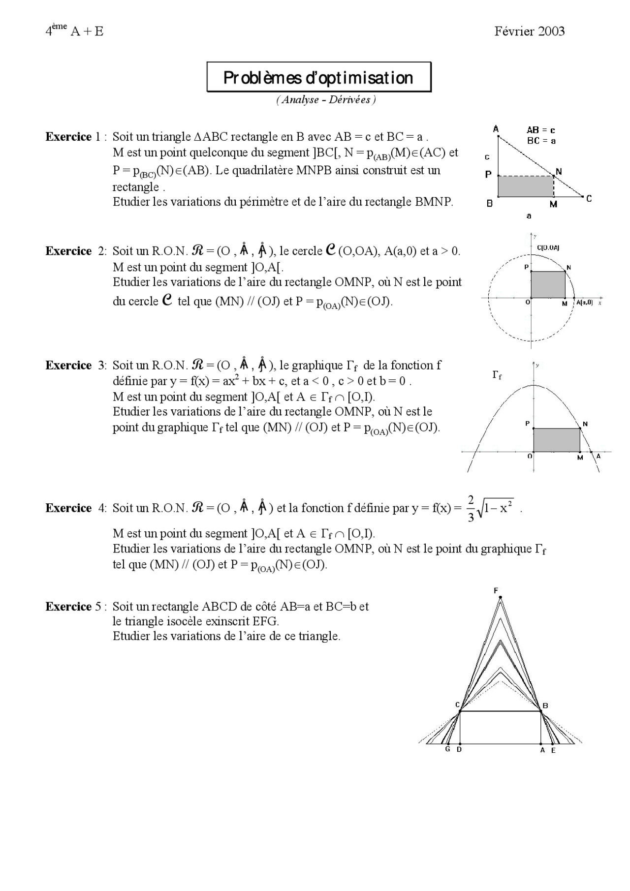 Problèmes d’optimisation - corrigés | Exercices Mathématiques - Docsity