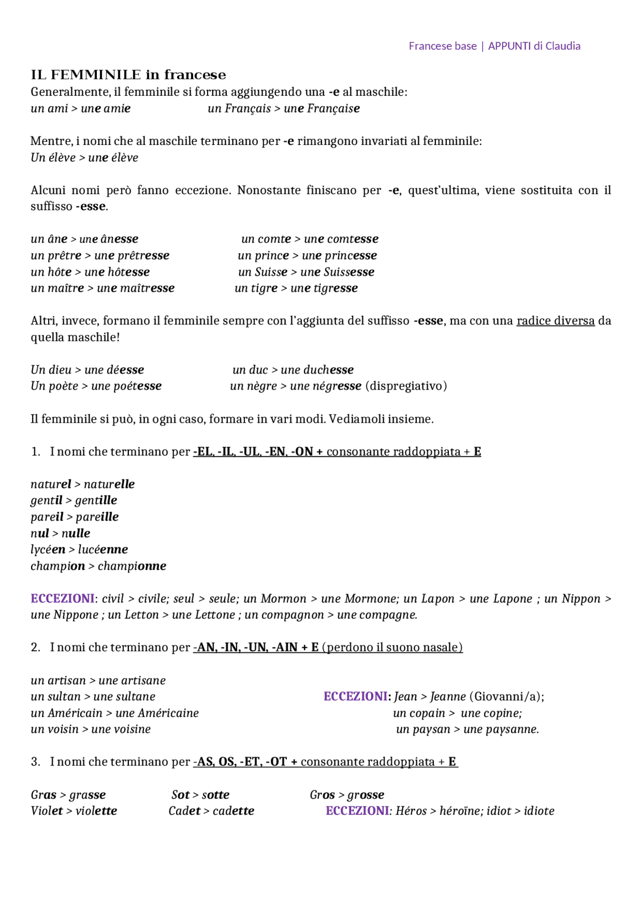 Il FEMMINILE In Francese Come Formare Il Plurale Docsity il-femminile-in-francese-come-formare-il-plurale-docsity