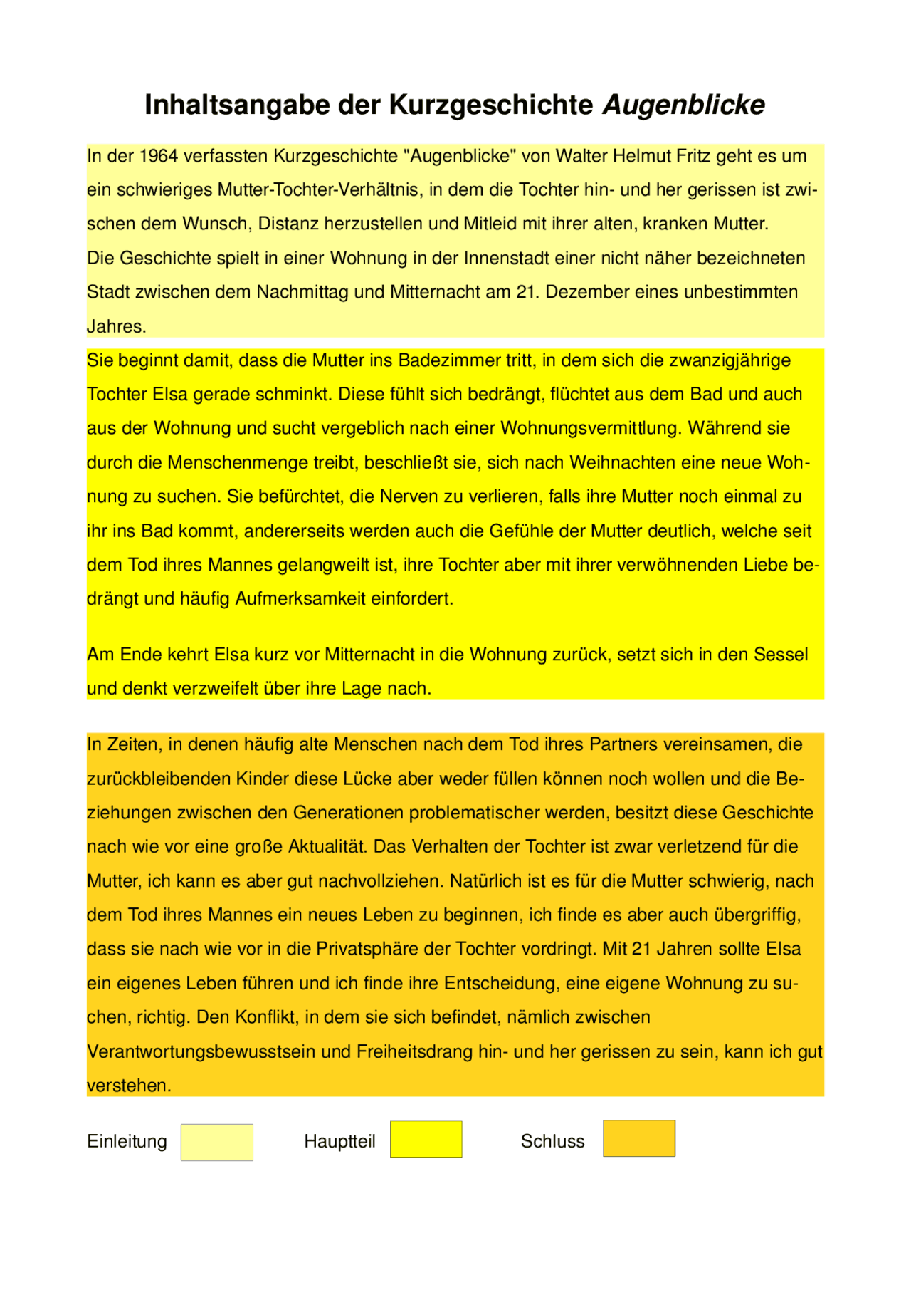 Inhaltsangabe der Kurzgeschichte Augenblicke | Zusammenfassungen