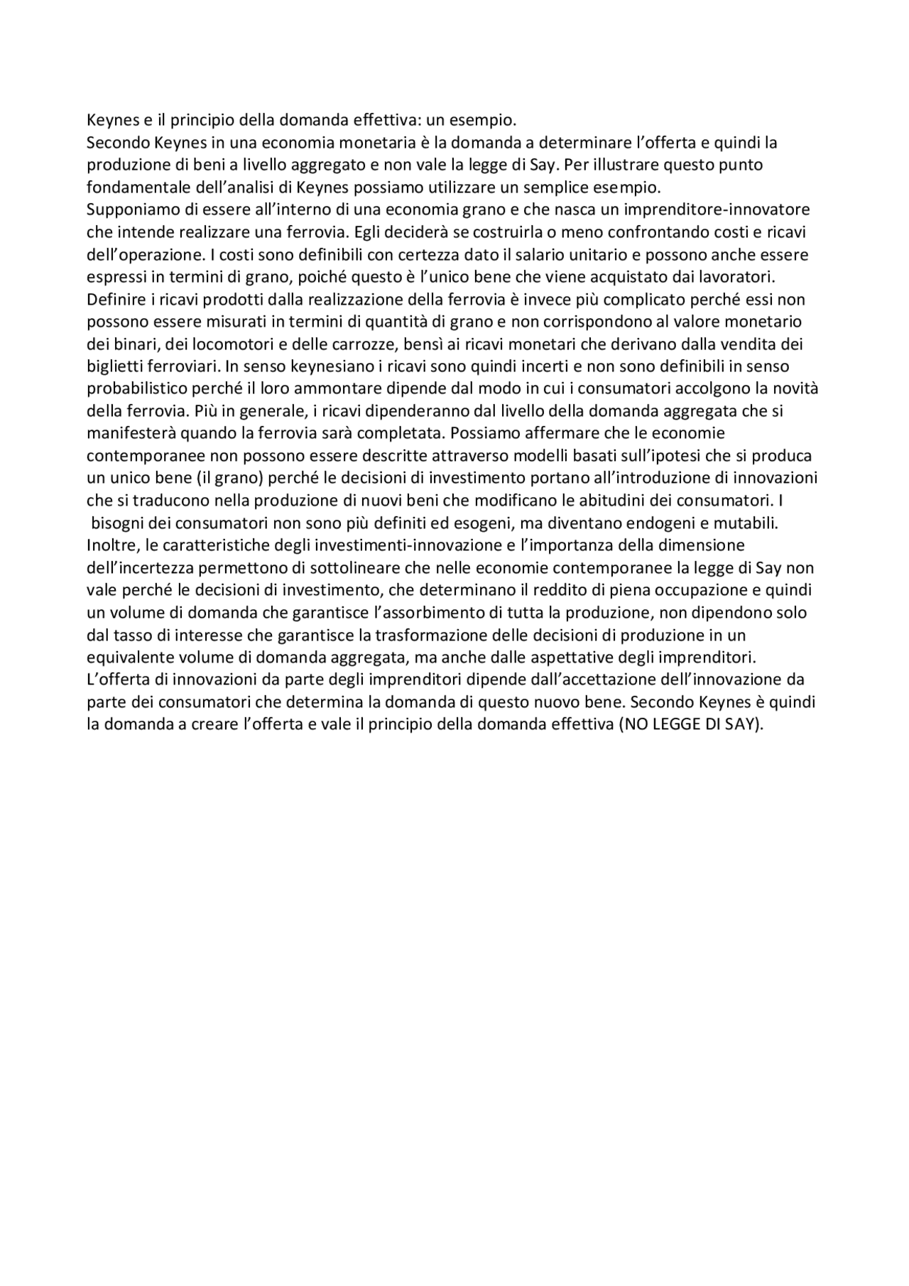 Keynes e il principio della domanda effettiva Docsity