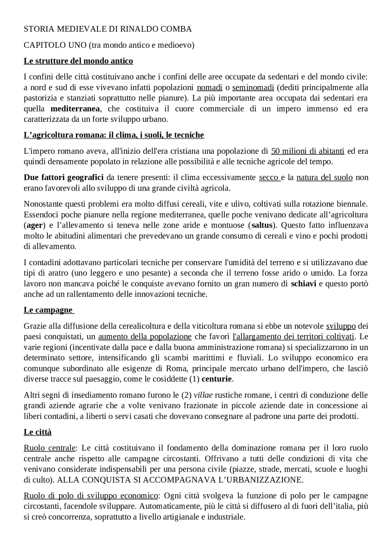 Riassunto Storia Medievale Rinaldo Comba - Docsity
