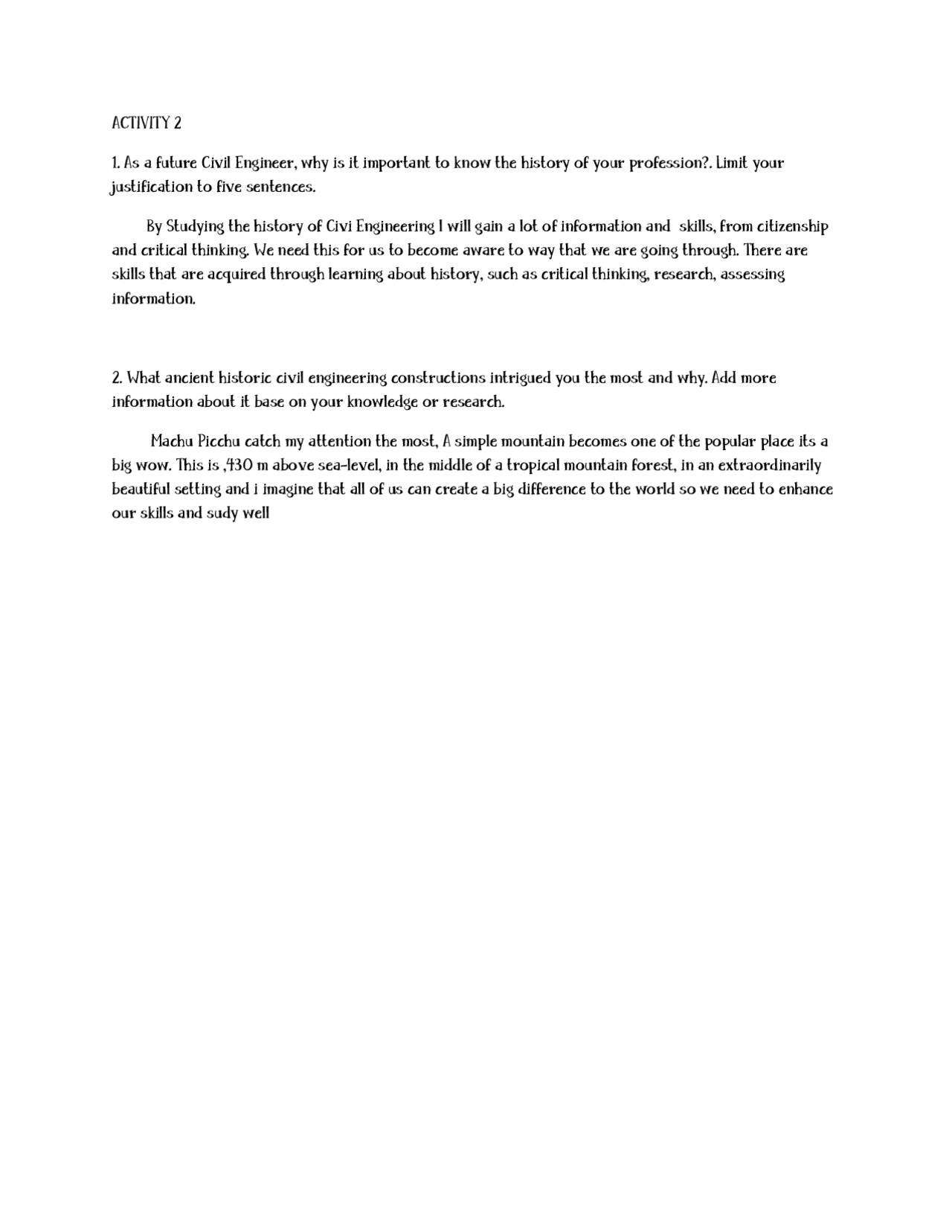 Civil Engineering Orientation Cheat Sheet History Docsity