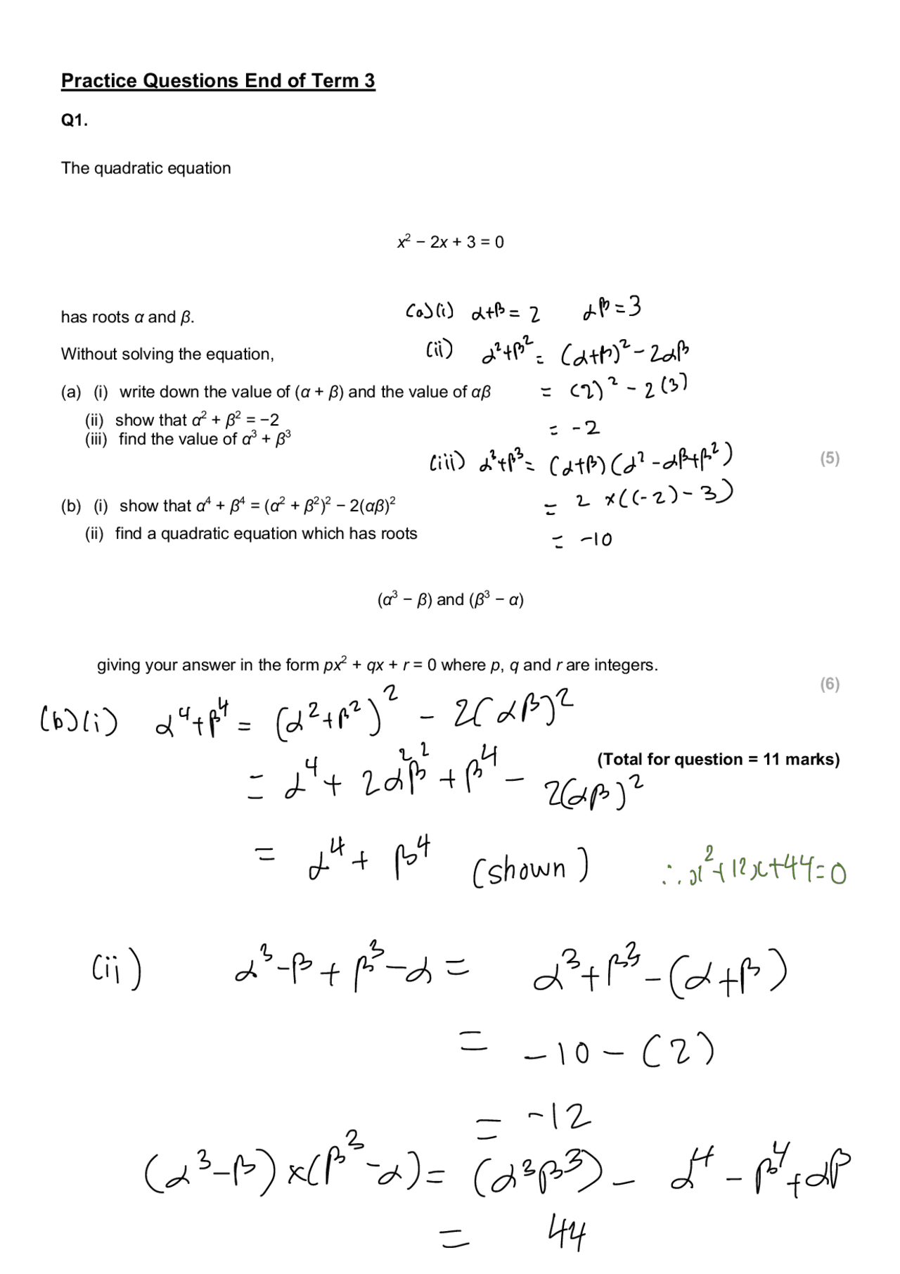 Exam Practice Further math 1 revision - Docsity