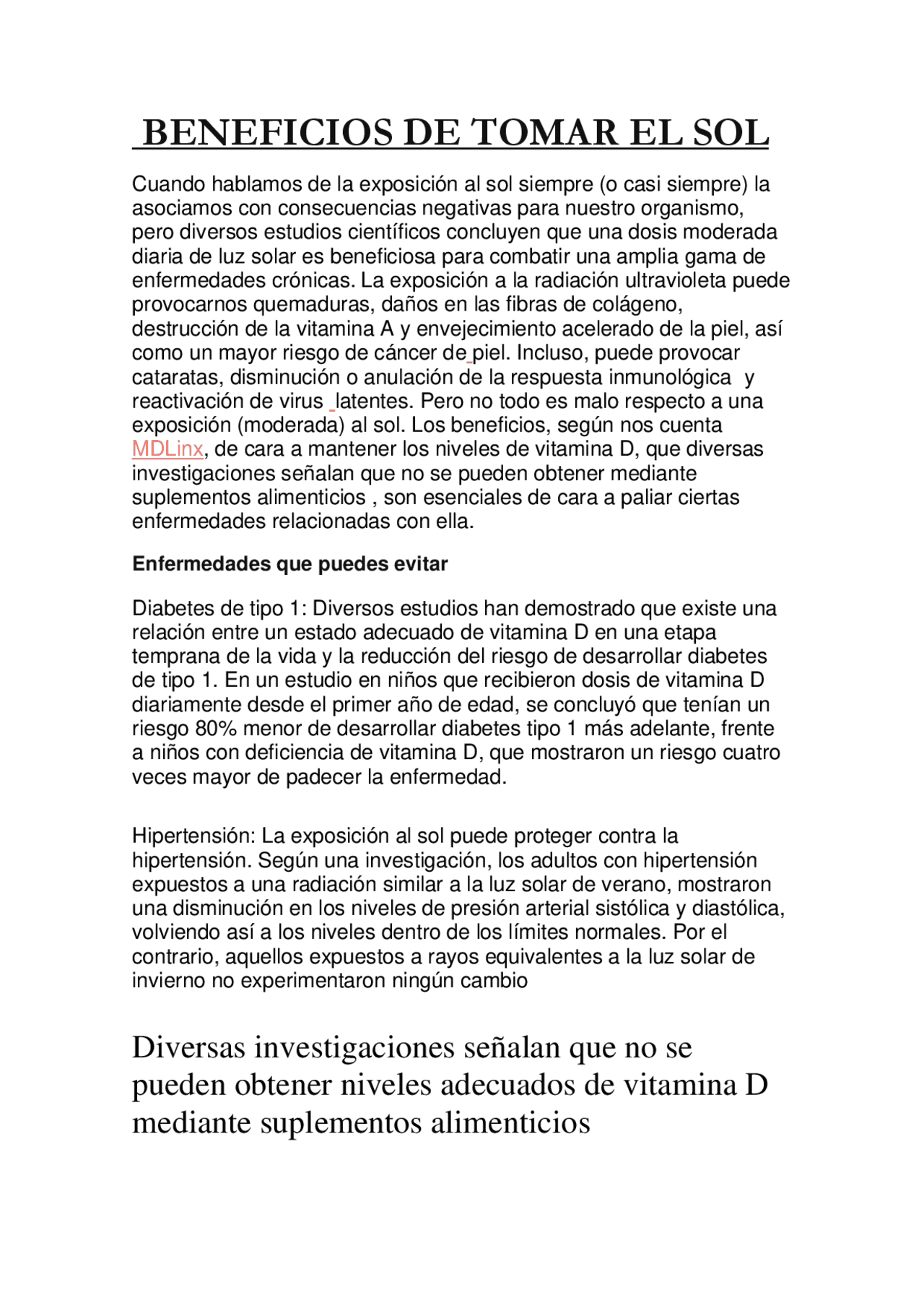 Beneficios De Tomar El Sol Docsity