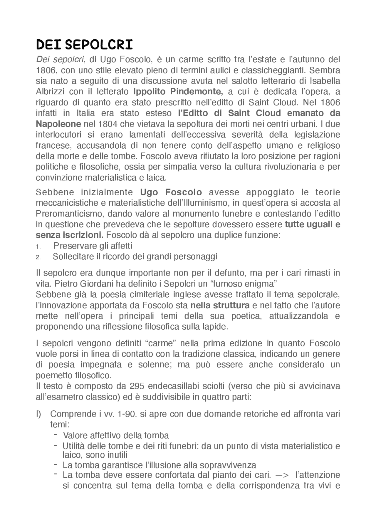 i sepolcri di ugo foscolo
