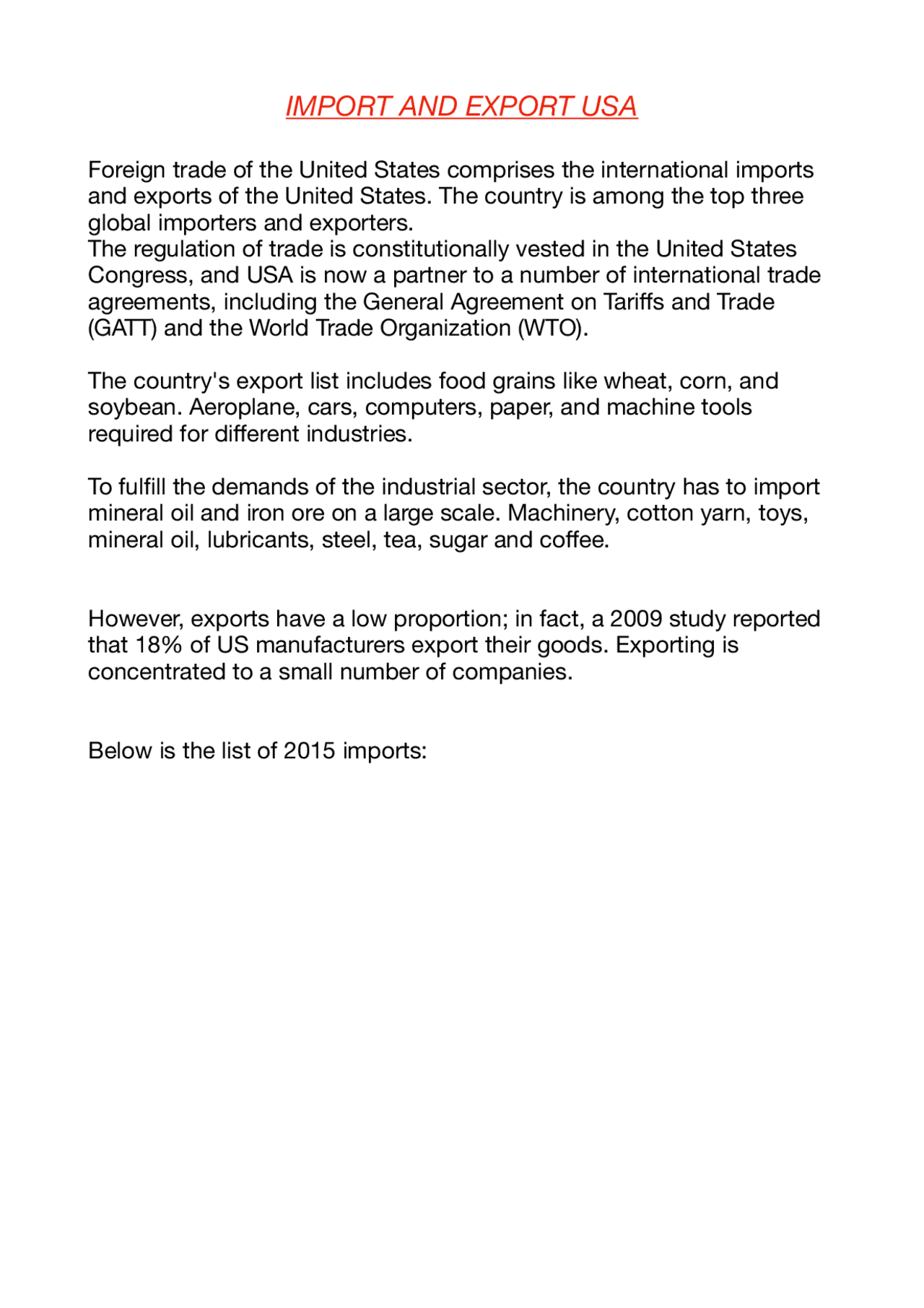 Import And Export Usa Docsity