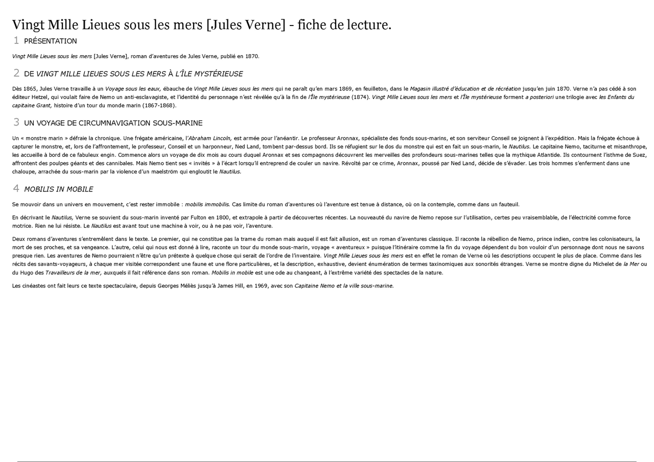 Vingt Mille Lieues sous les mers [Jules Verne] - fiche de lecture
