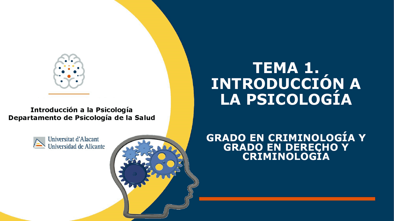 TEMA 1 INTRODUCCIÓN A LA PSICOLOGÍA - Docsity
