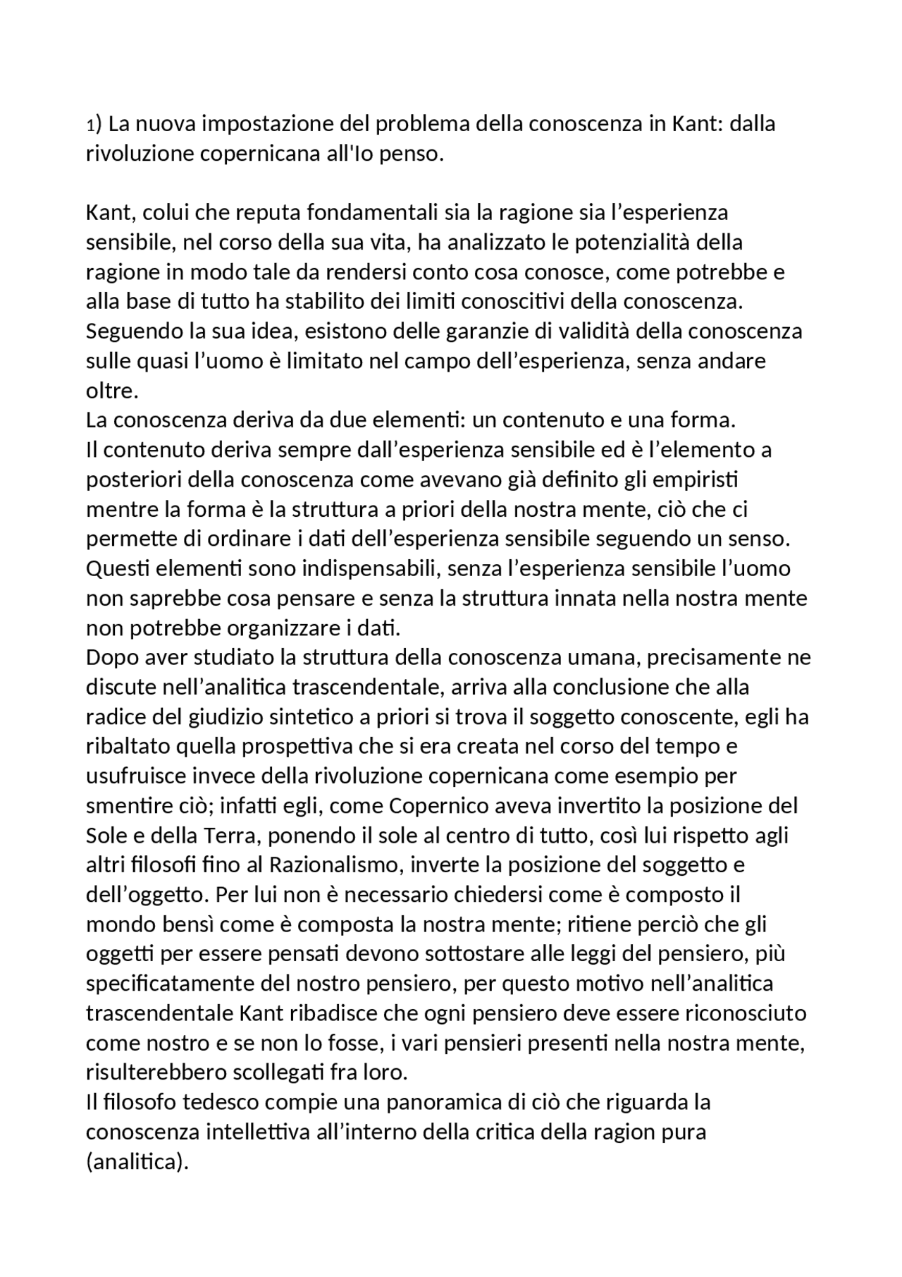 Pensiero kantiano, fenomeno e noumeno Docsity