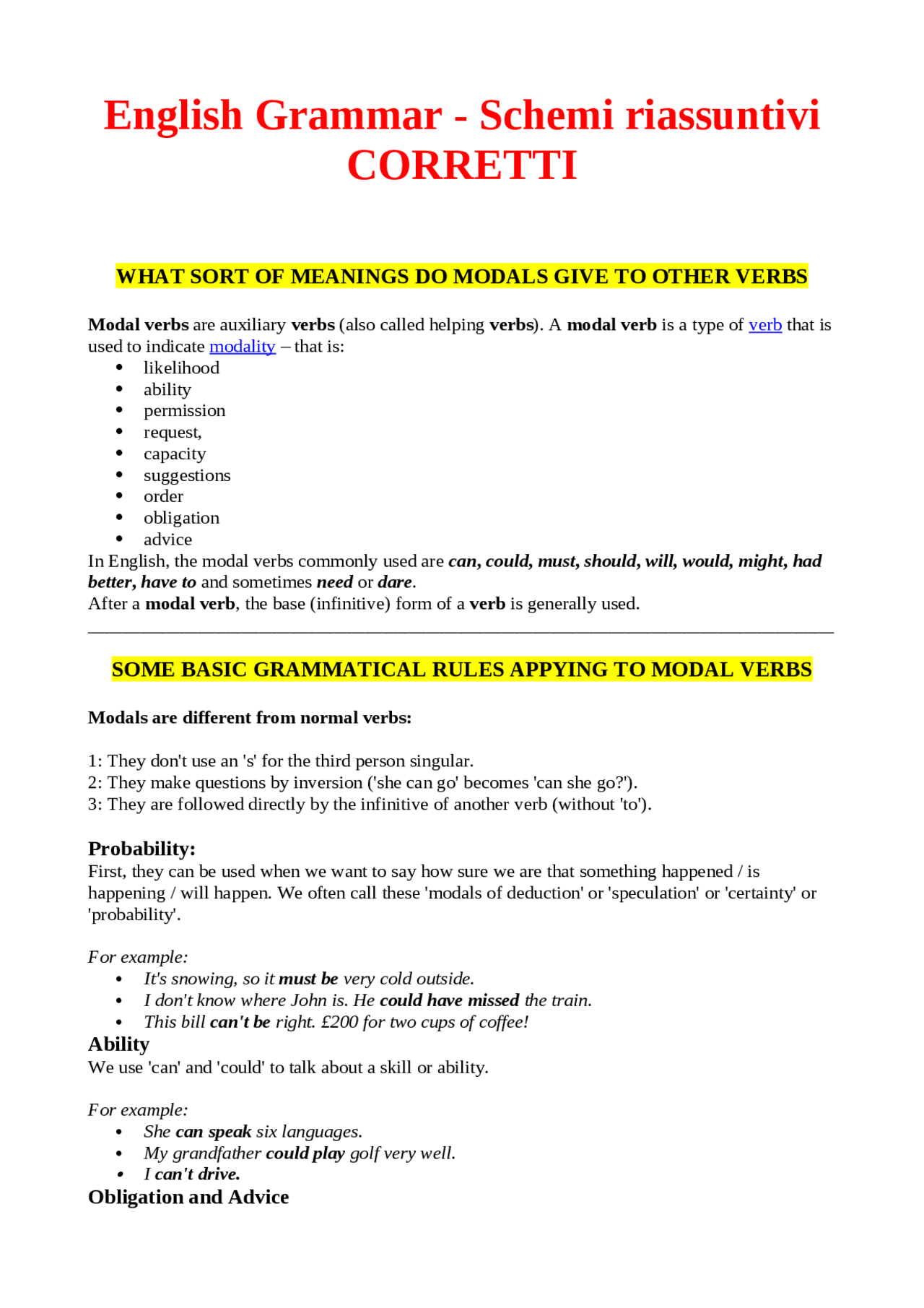 English Grammar Schemi Riassuntivi Corretti Docsity