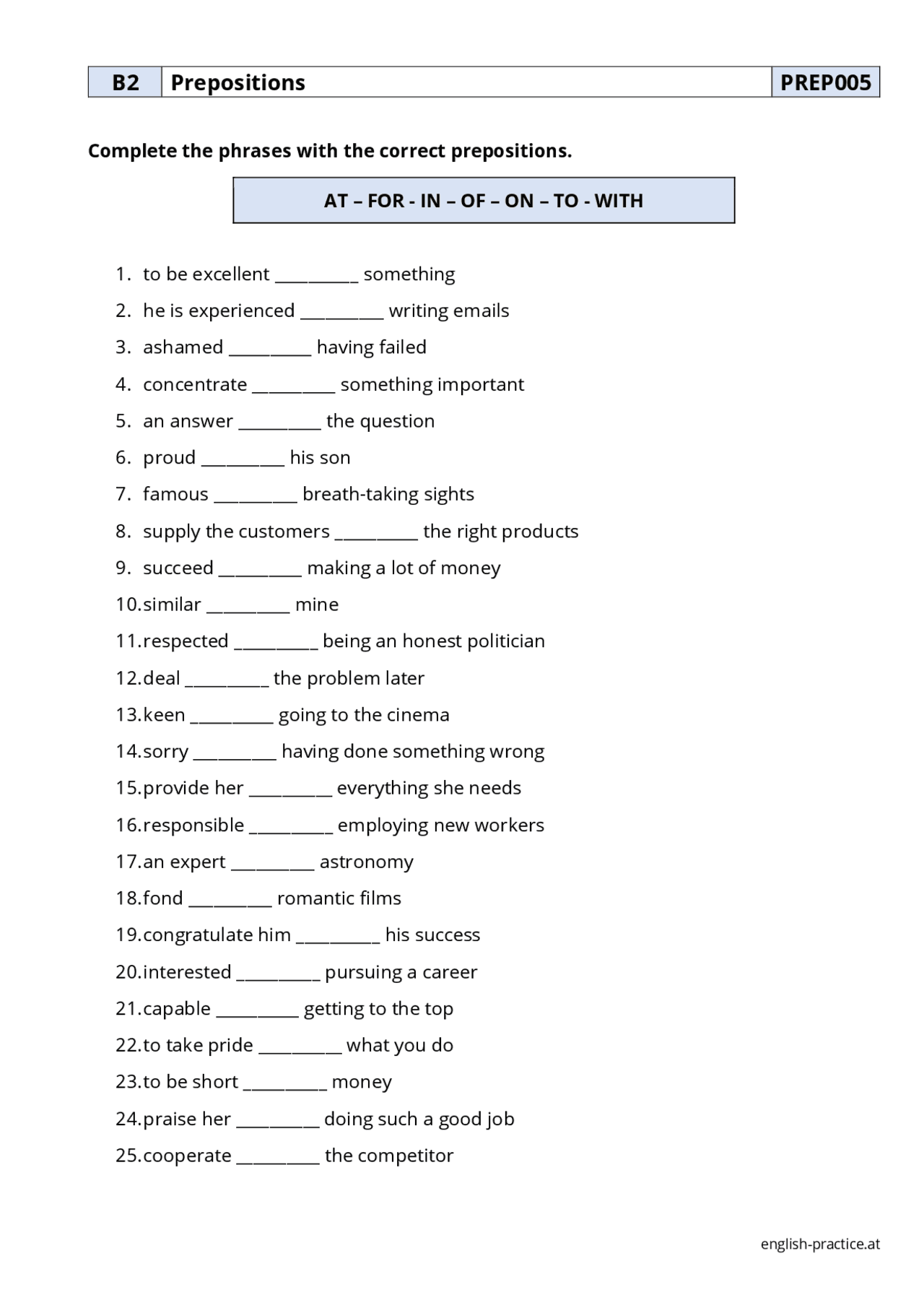 At For Prep Prepositions at, for, in - Docsity