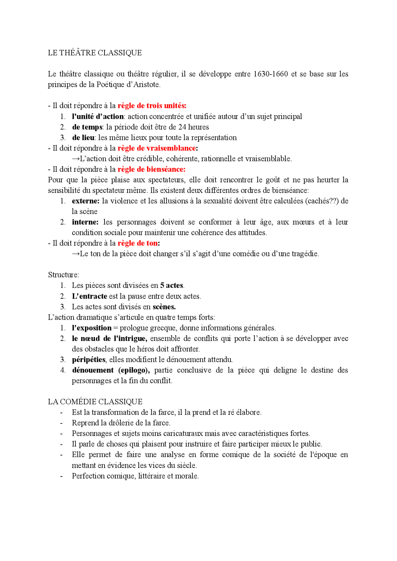 Le théâtre classique - comédie et tragédie - Docsity