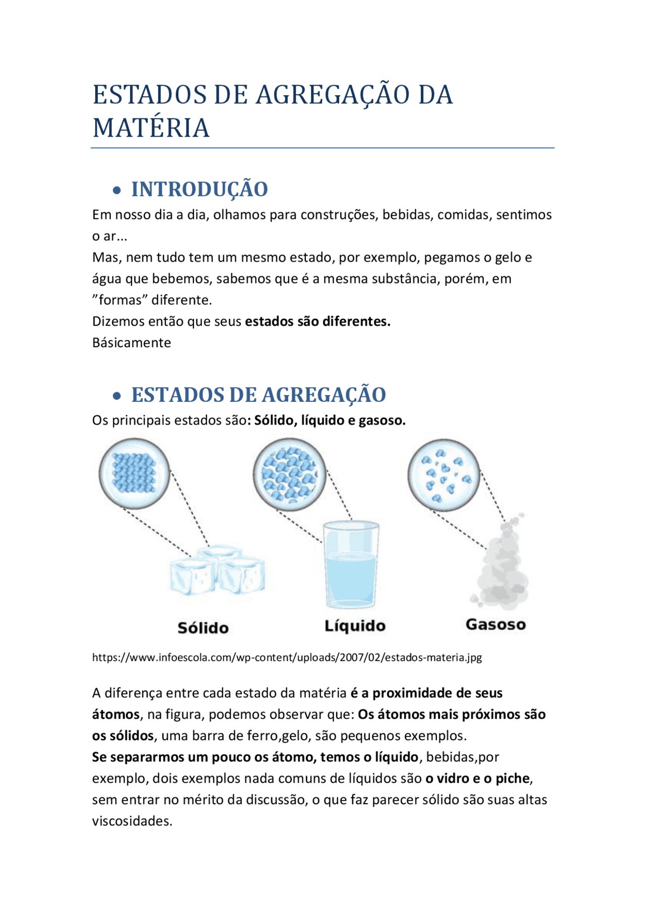 Estados de agregação da matéria para o enem - Docsity