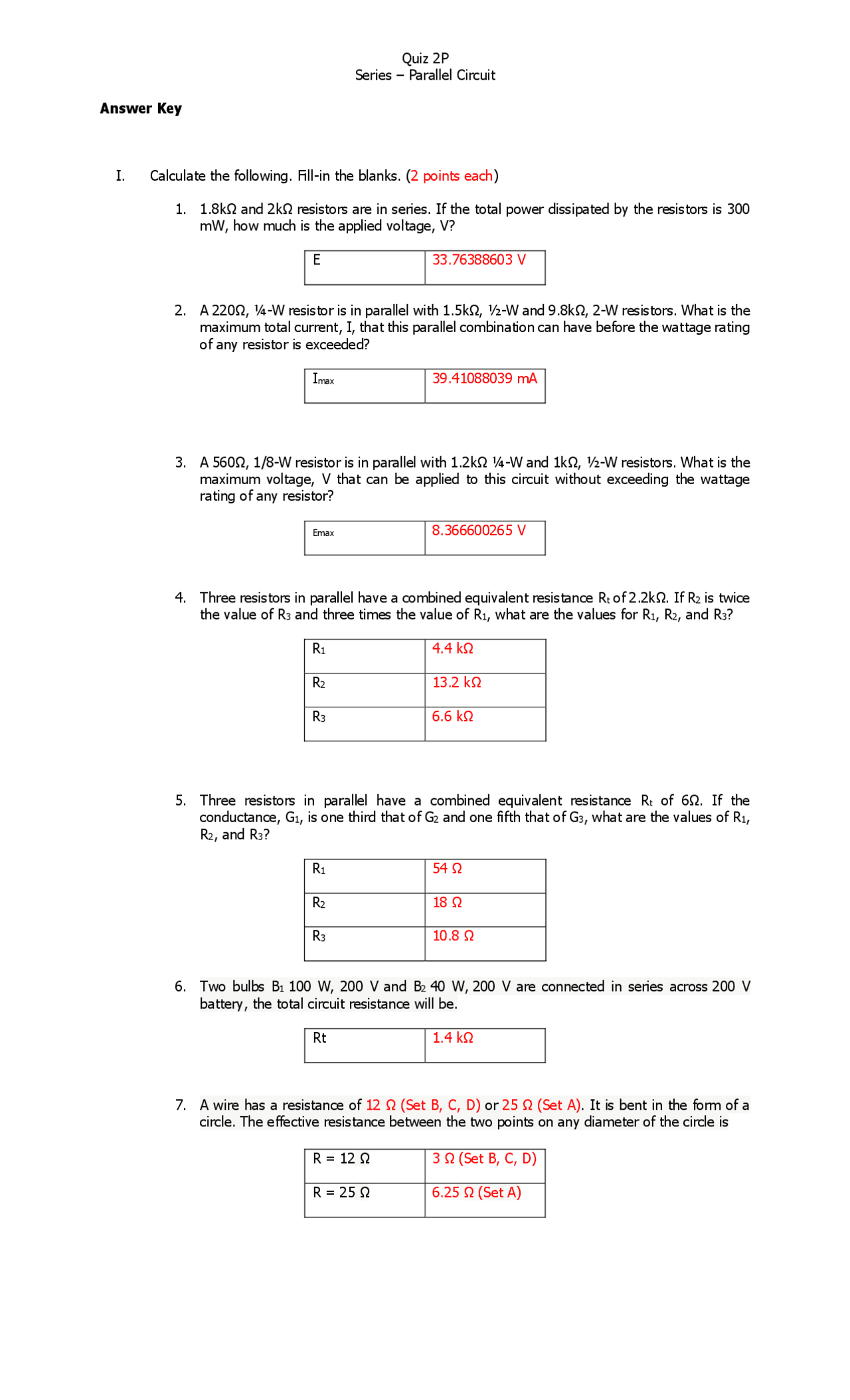 Series-parallel problems with answer - Docsity
