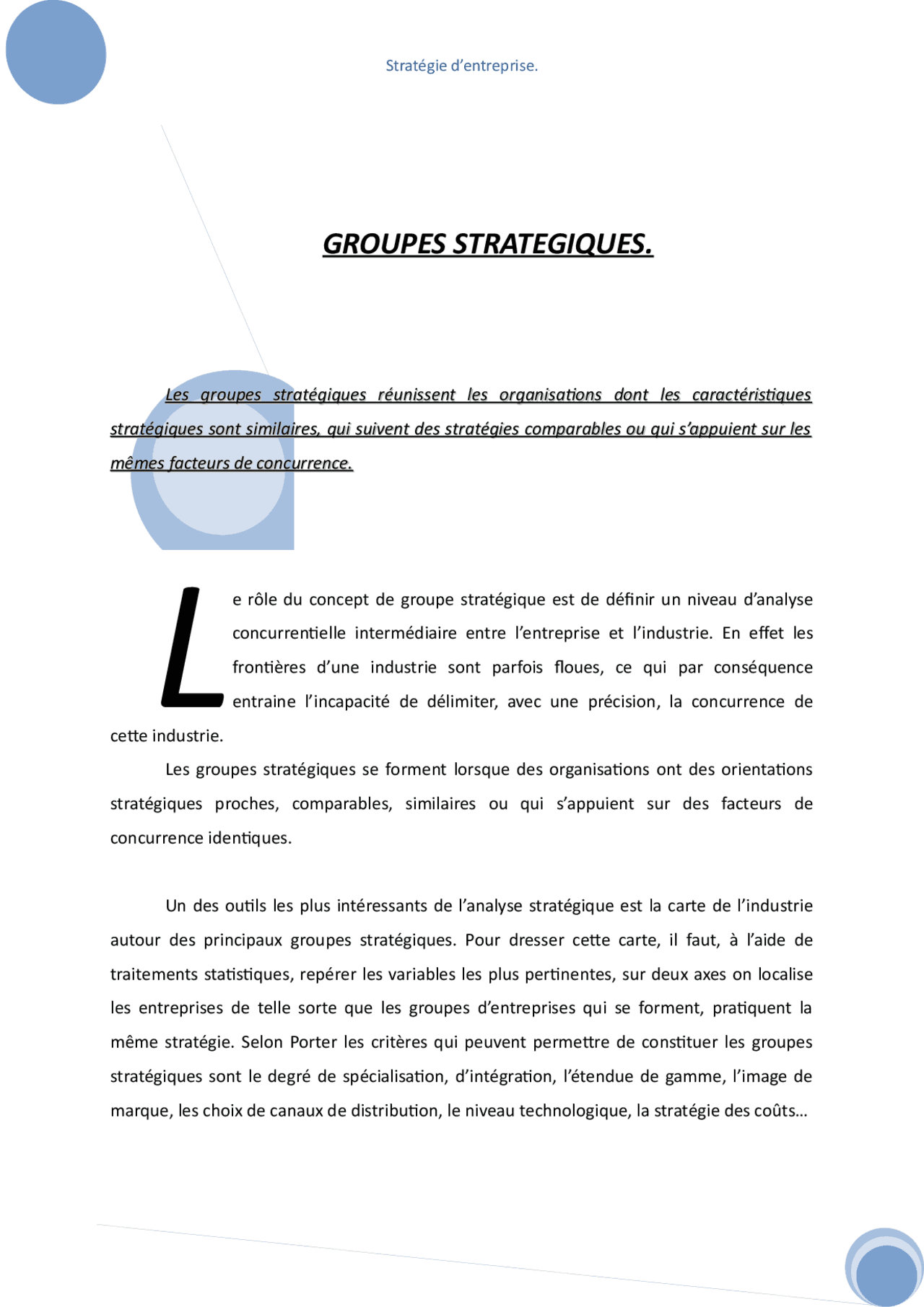 Les groupes strat giques docsity