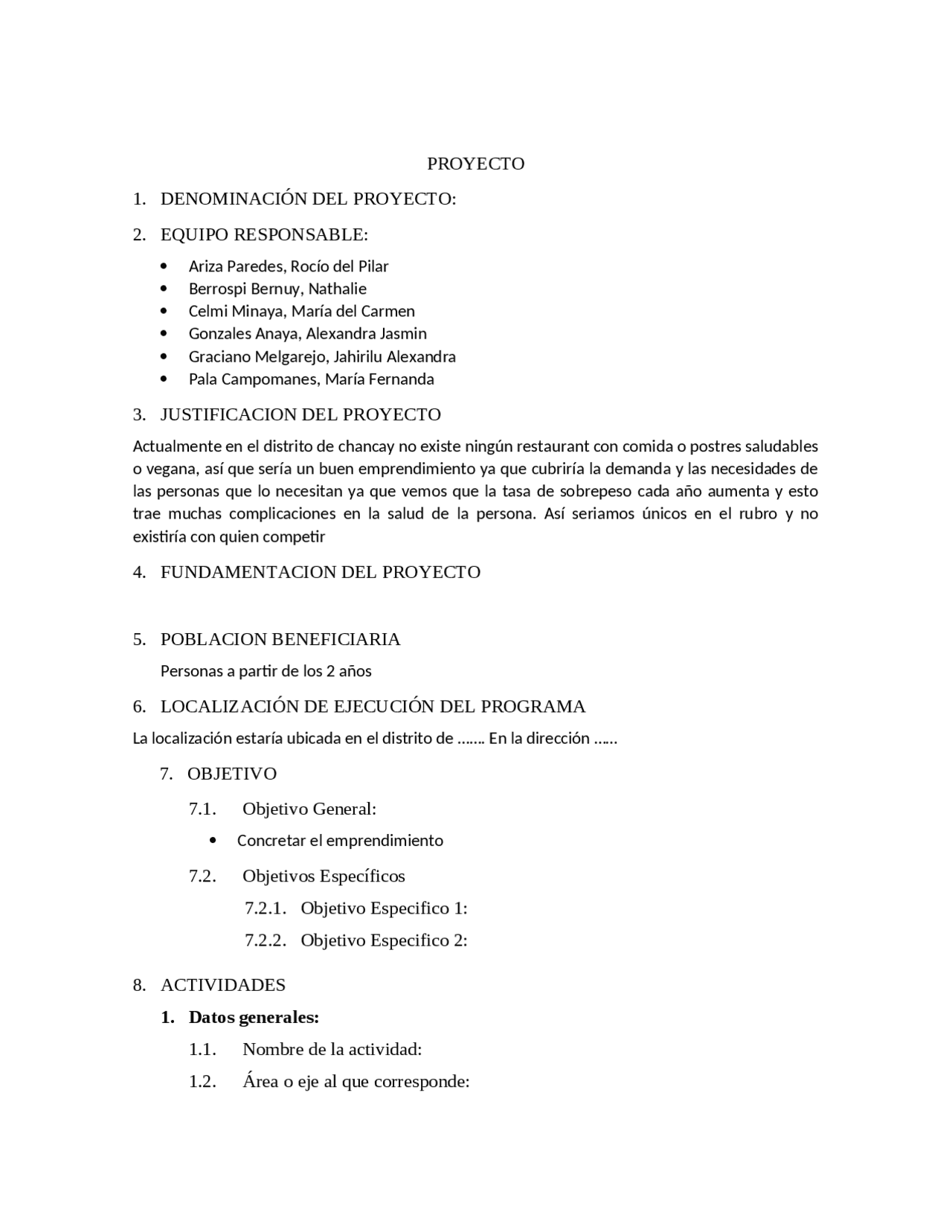 Estructura de proyecto social - Docsity