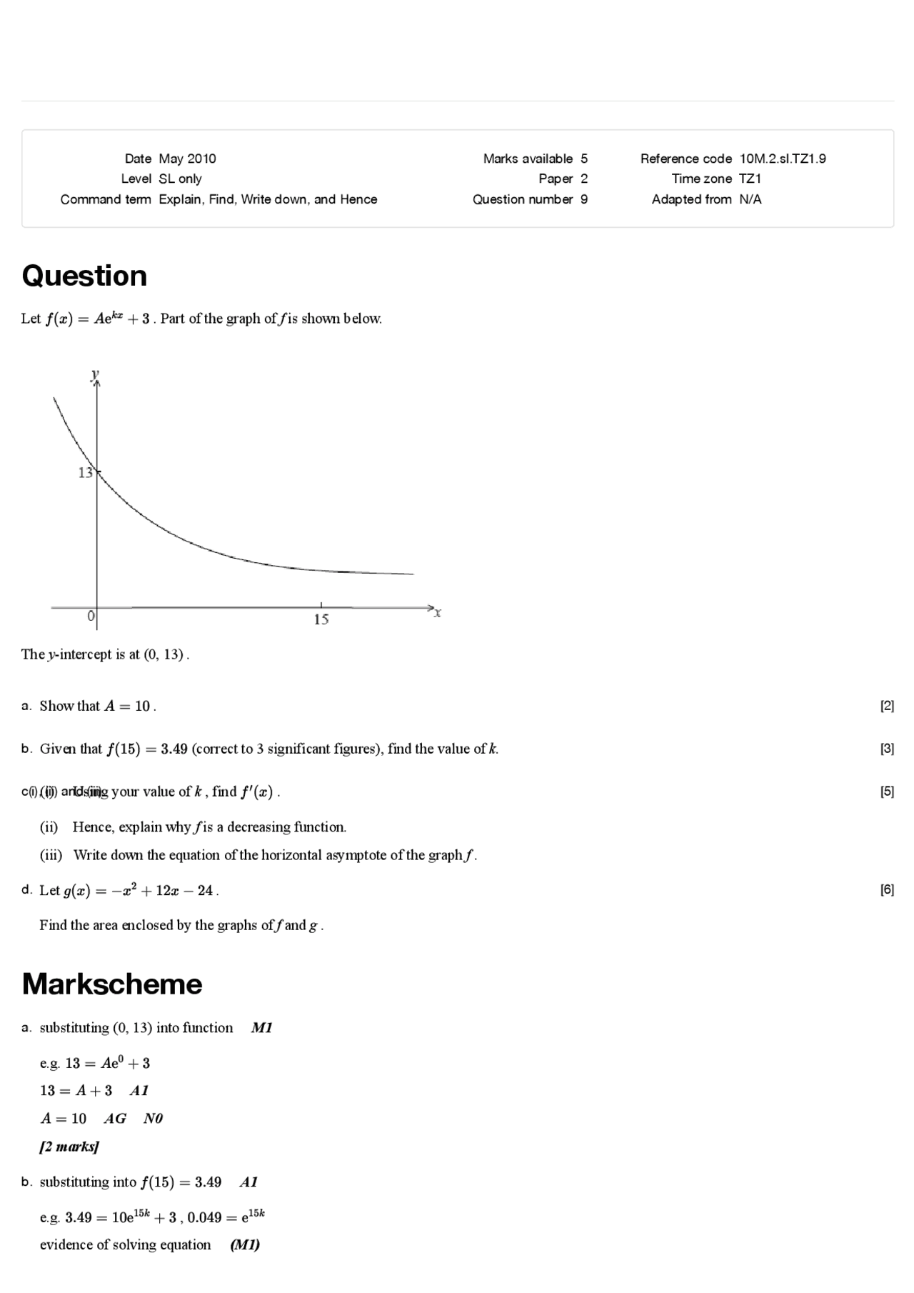 Ib math integration questions | Exams Mathematics | Docsity