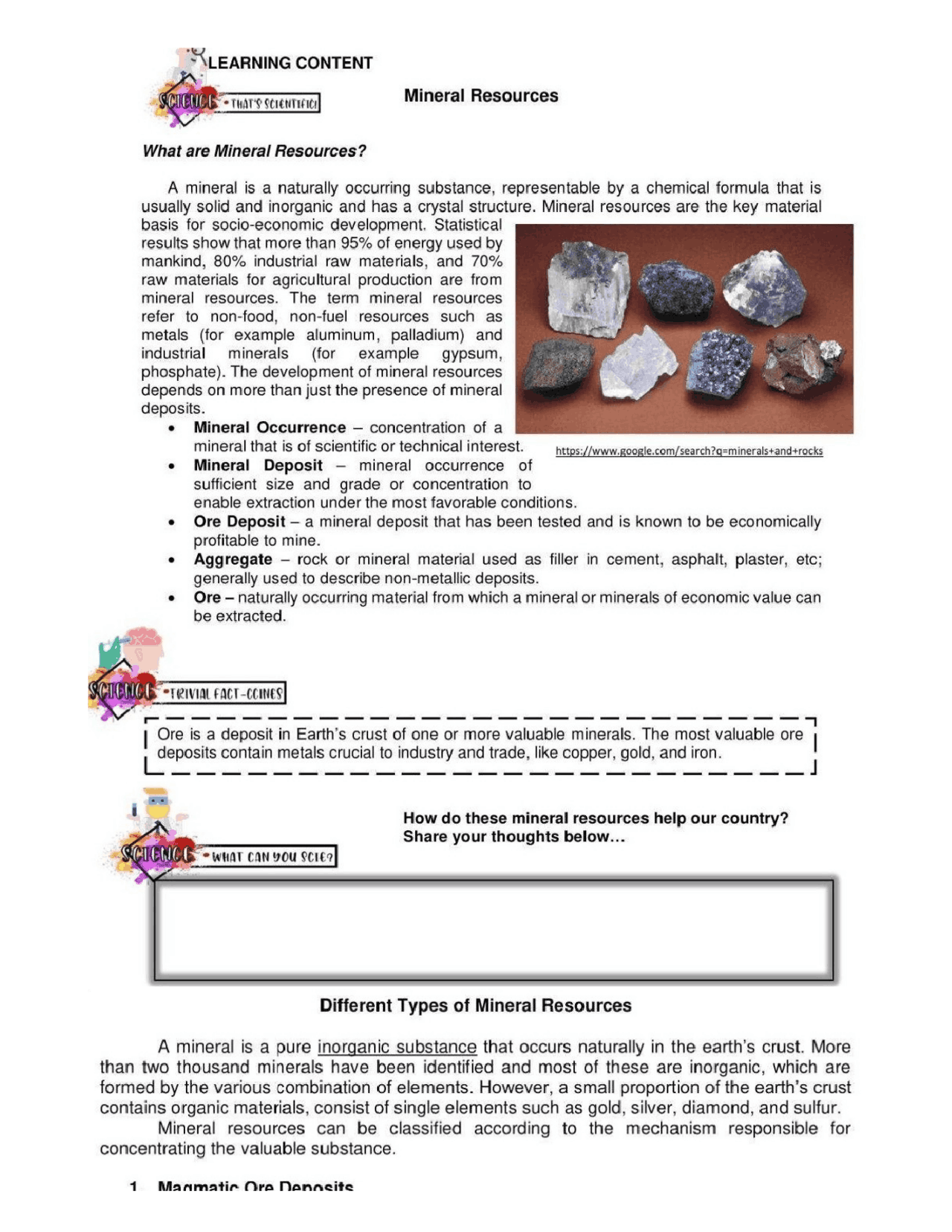 Earth Science - Mineral resources | Lecture notes Earth science | Docsity