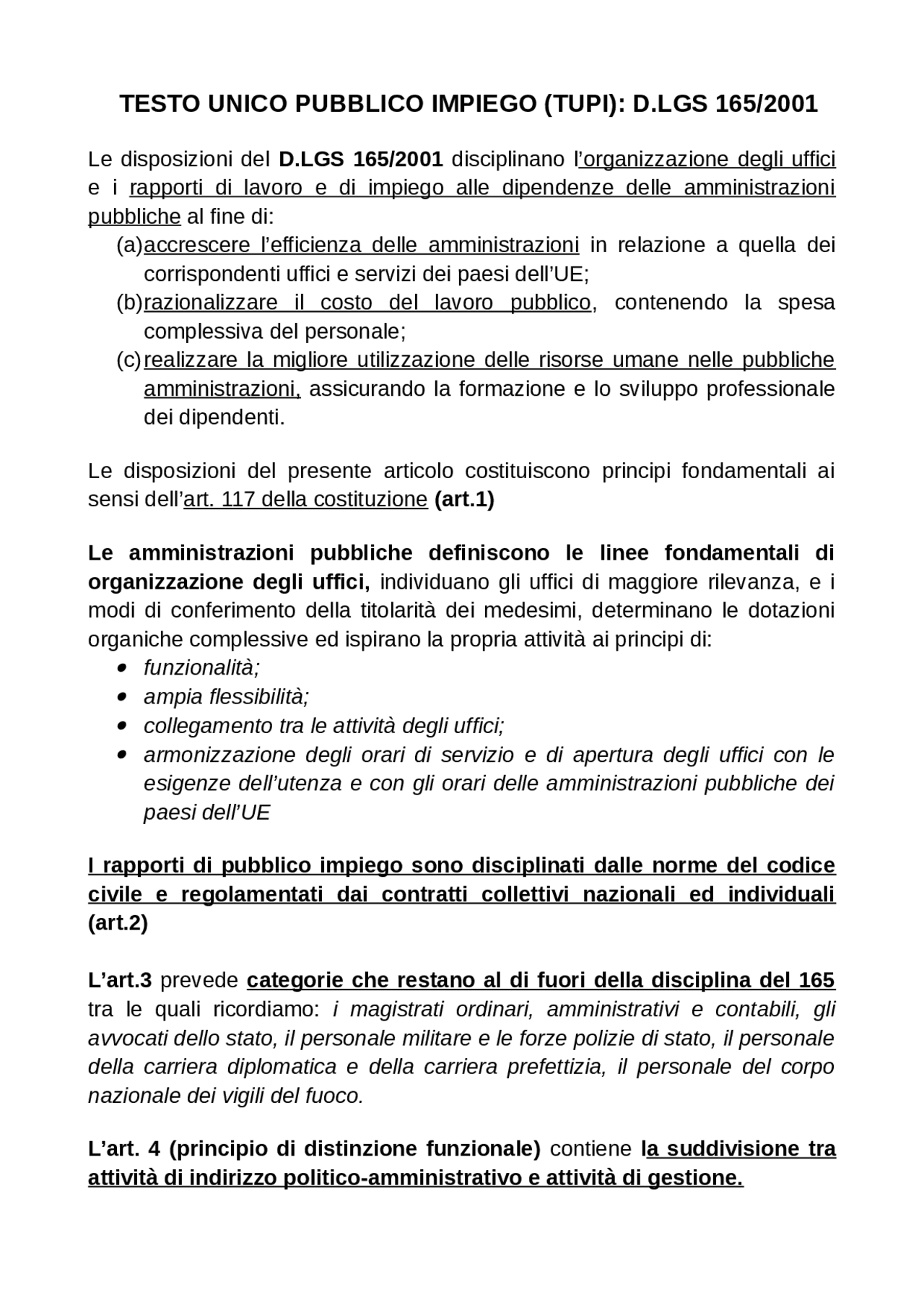 Testo unico sul pubblico impiego Docsity