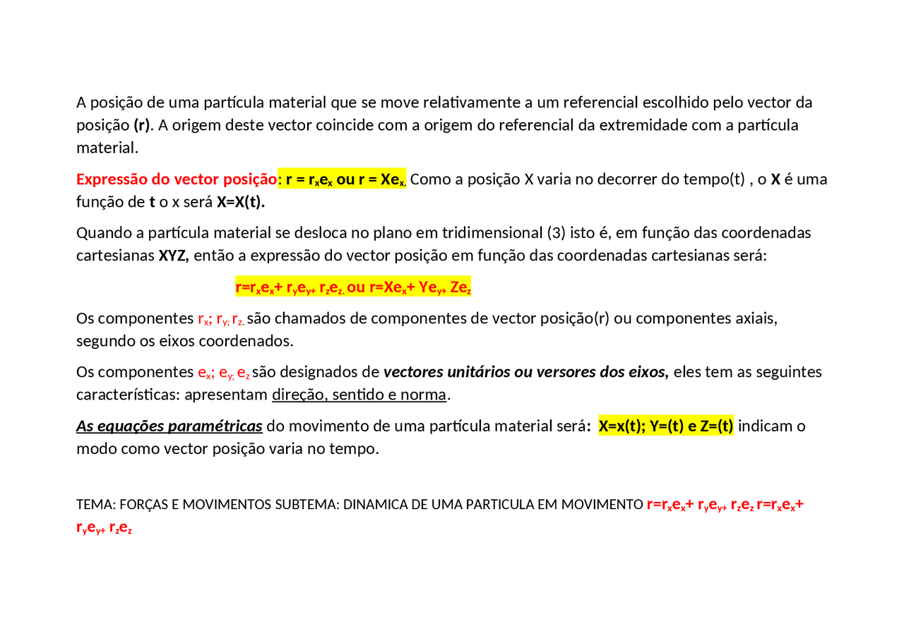DIANMICA DA PARTICULA MATERIAL - Docsity