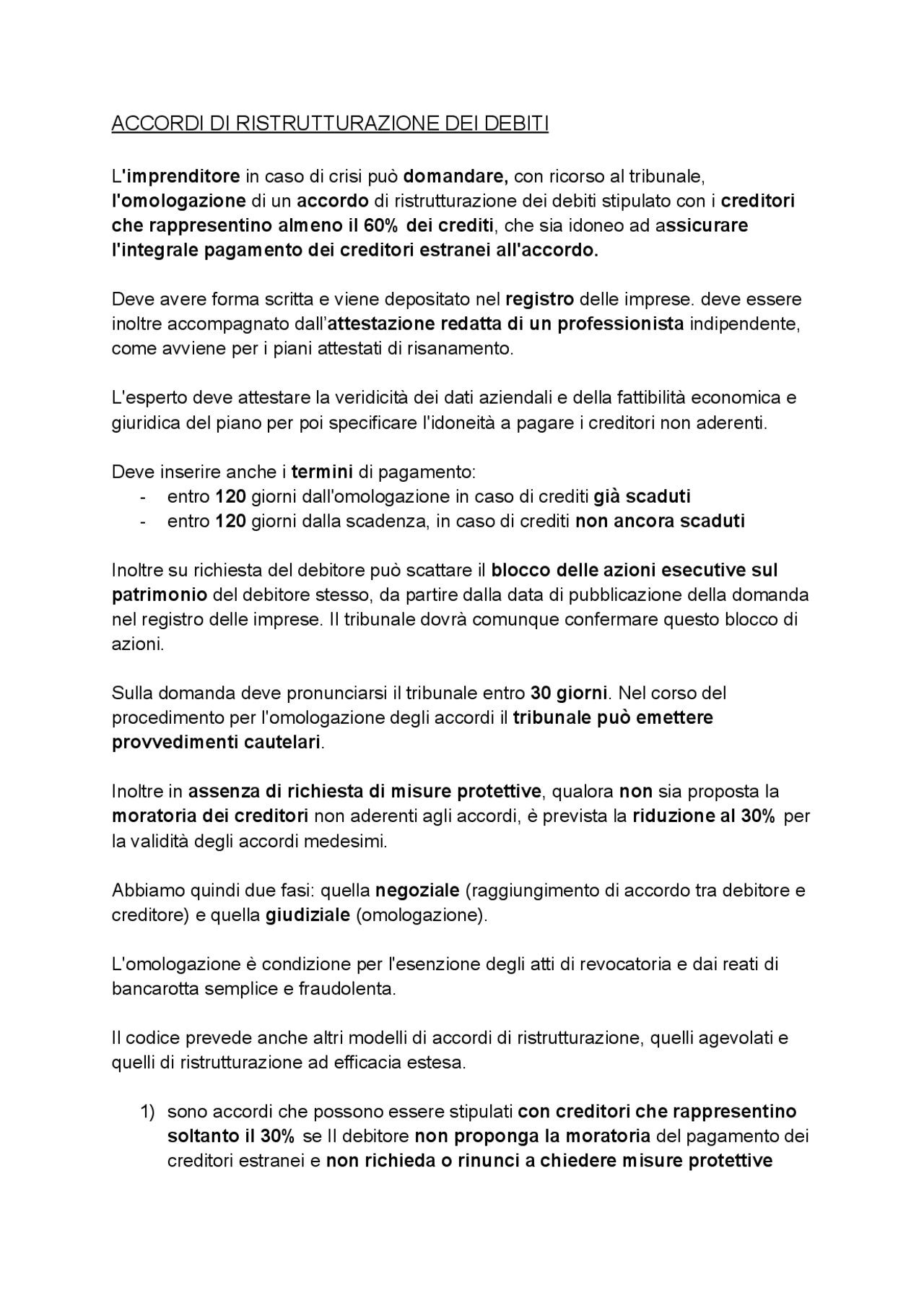 Accordi di ristrutturazione Docsity