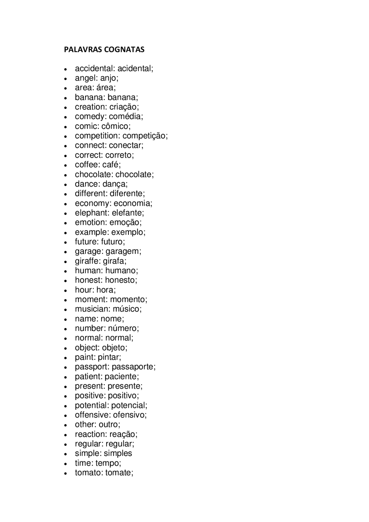 Exercícios Palavras Cognatas Inglês 6 Ano - FDPLEARN