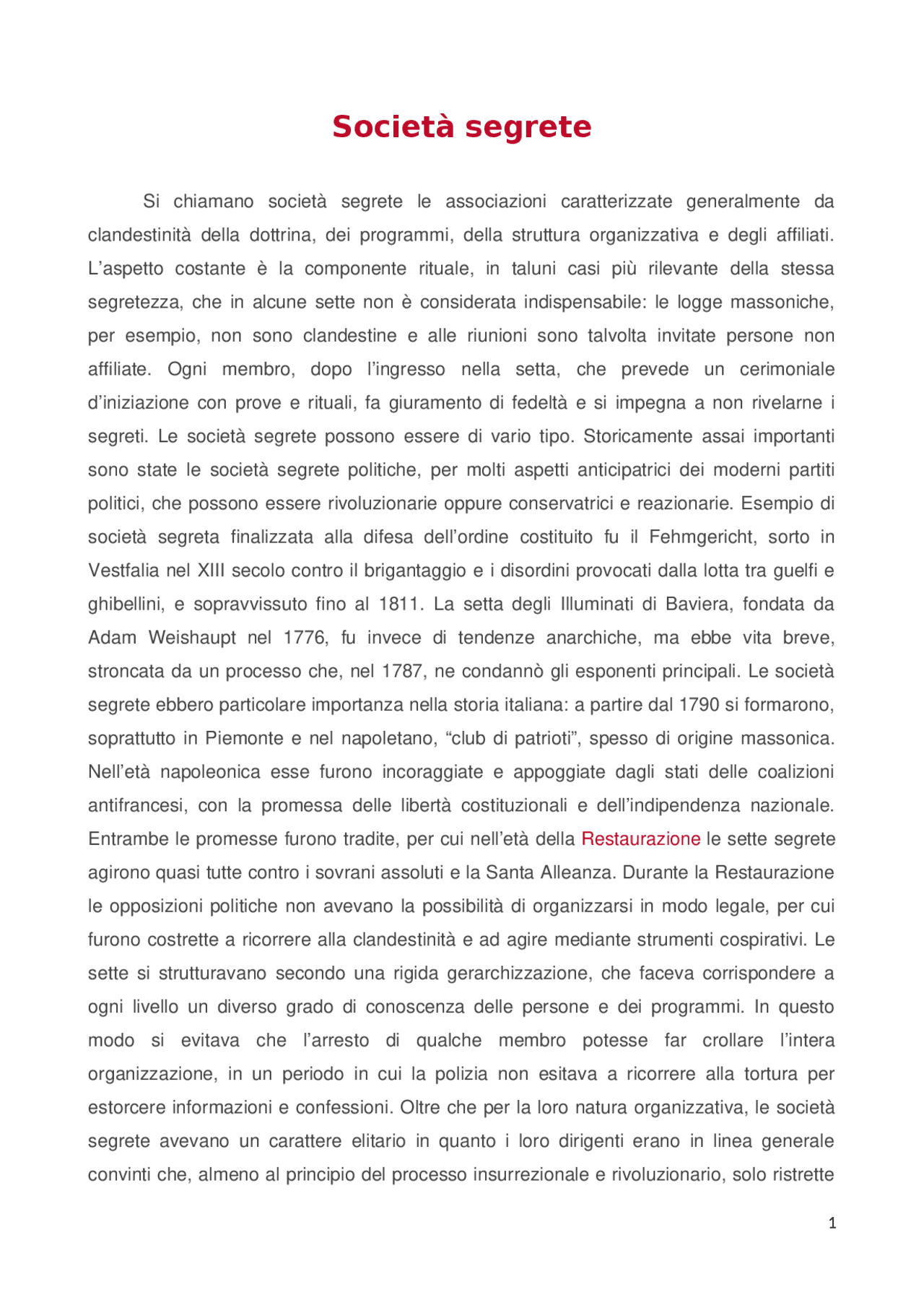 Societá segrete. Docsity