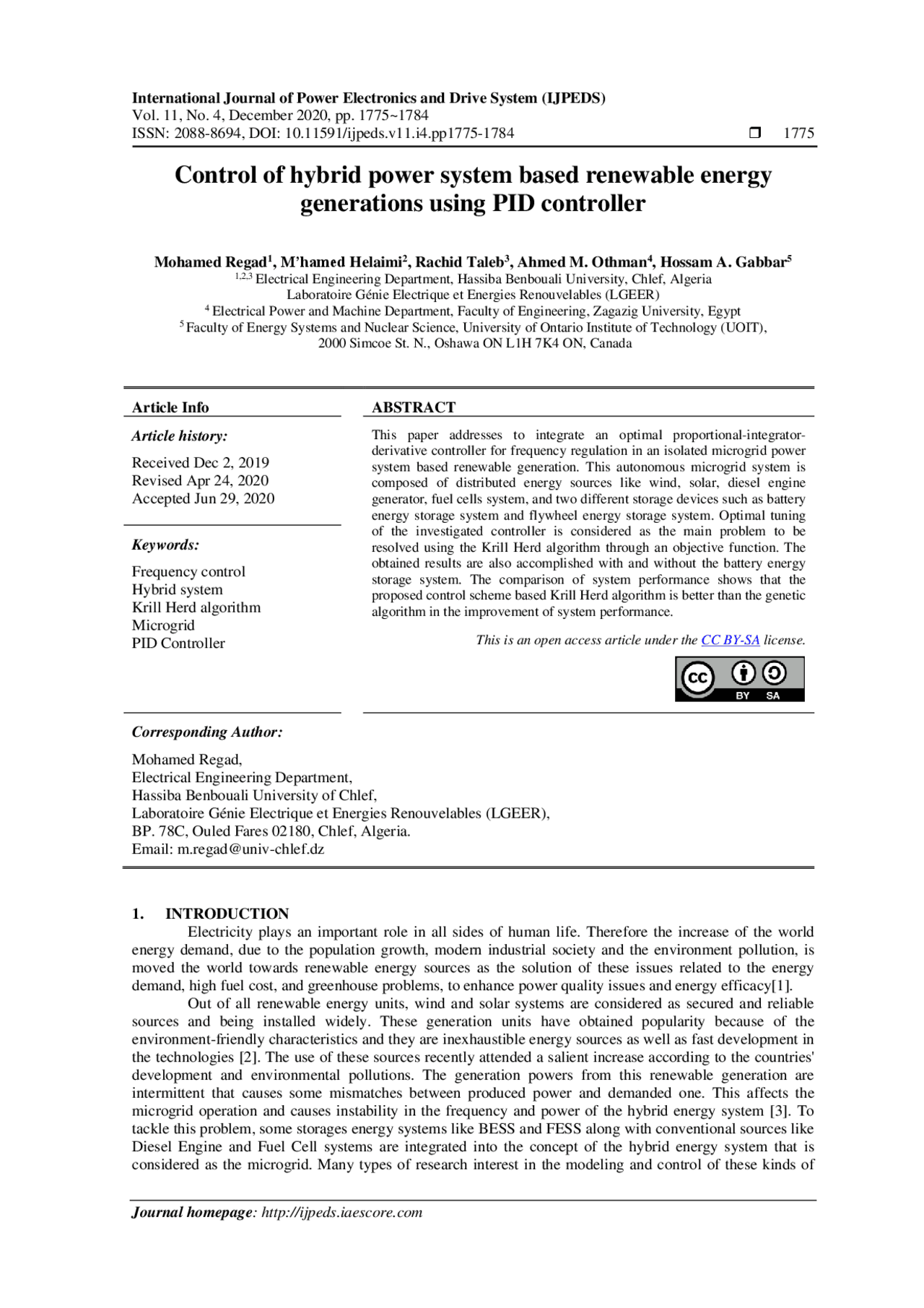Control of hybrid power system based renewable energy generations using ...