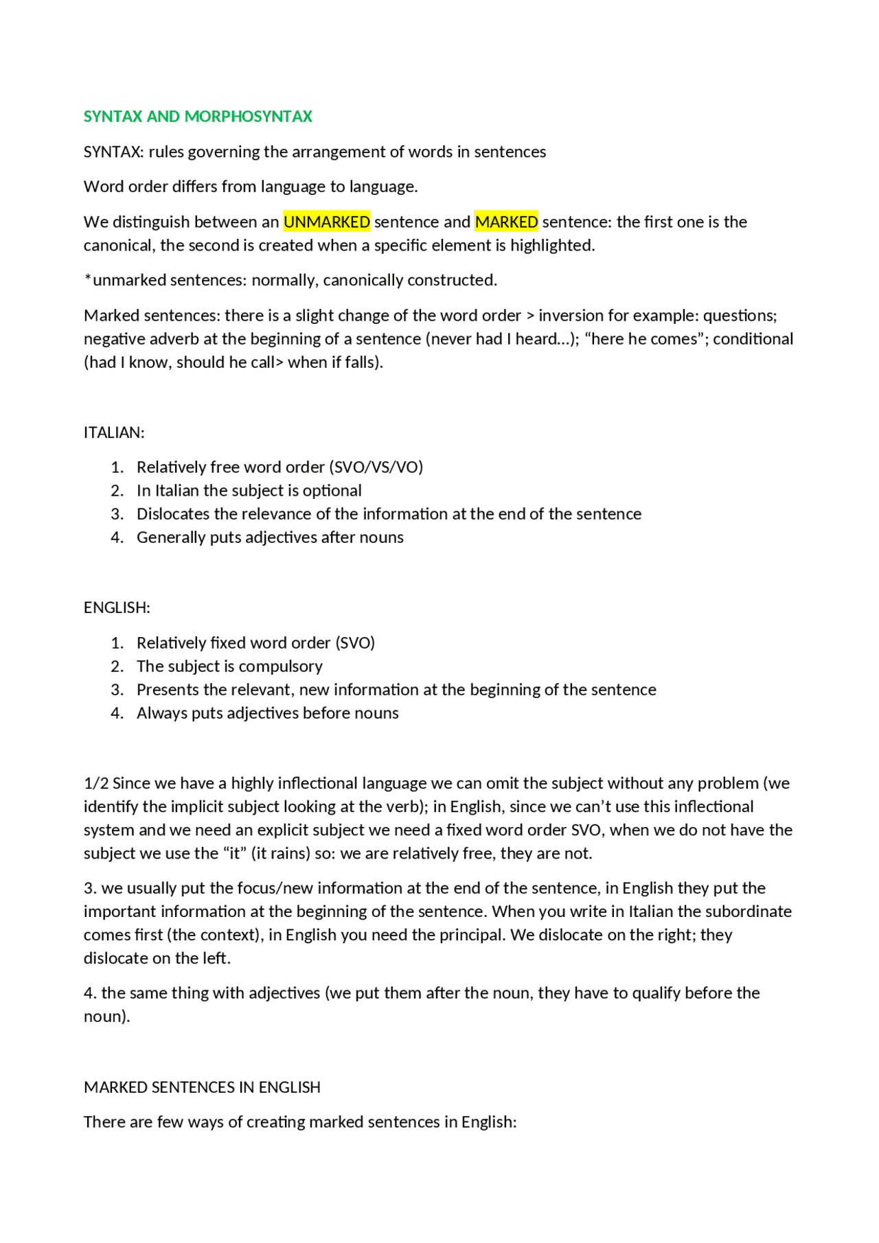 Syntax and morphosyntax - Docsity