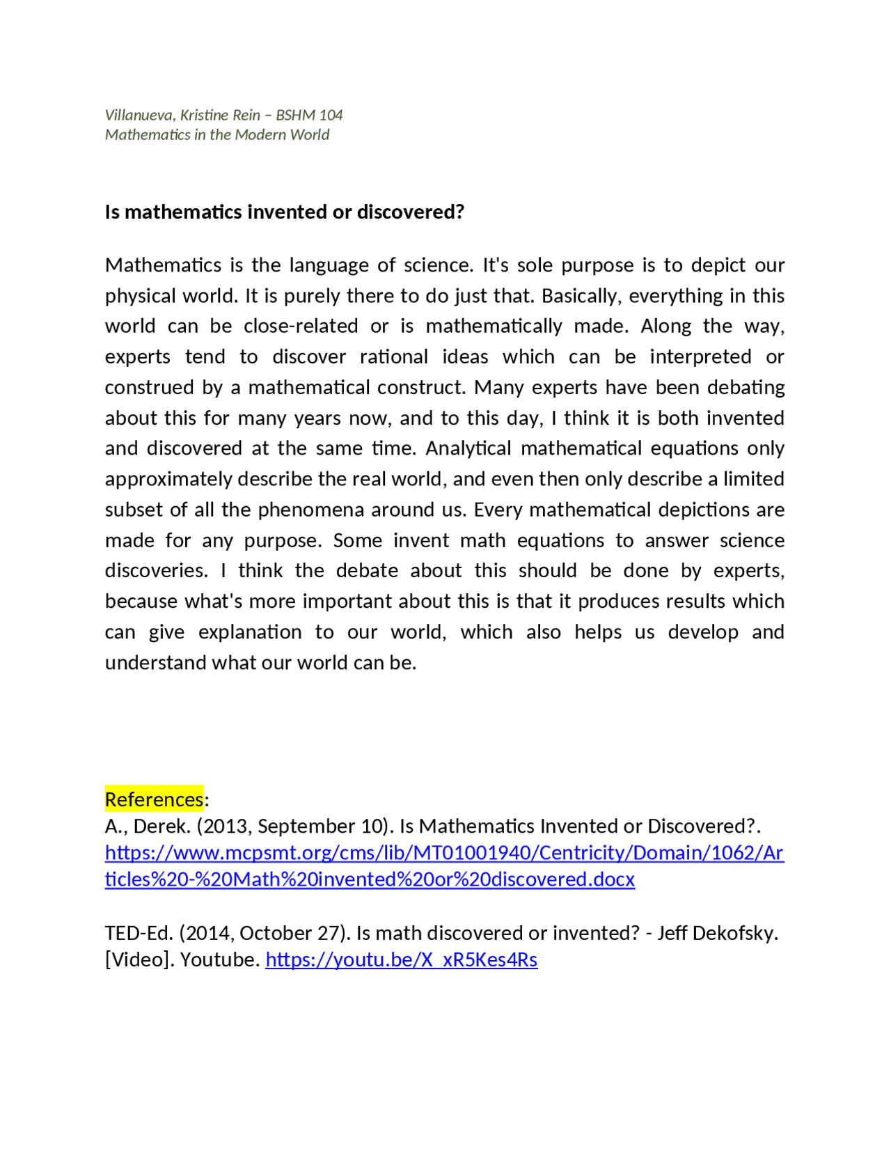 Is Math Invented or Discovered? - Docsity