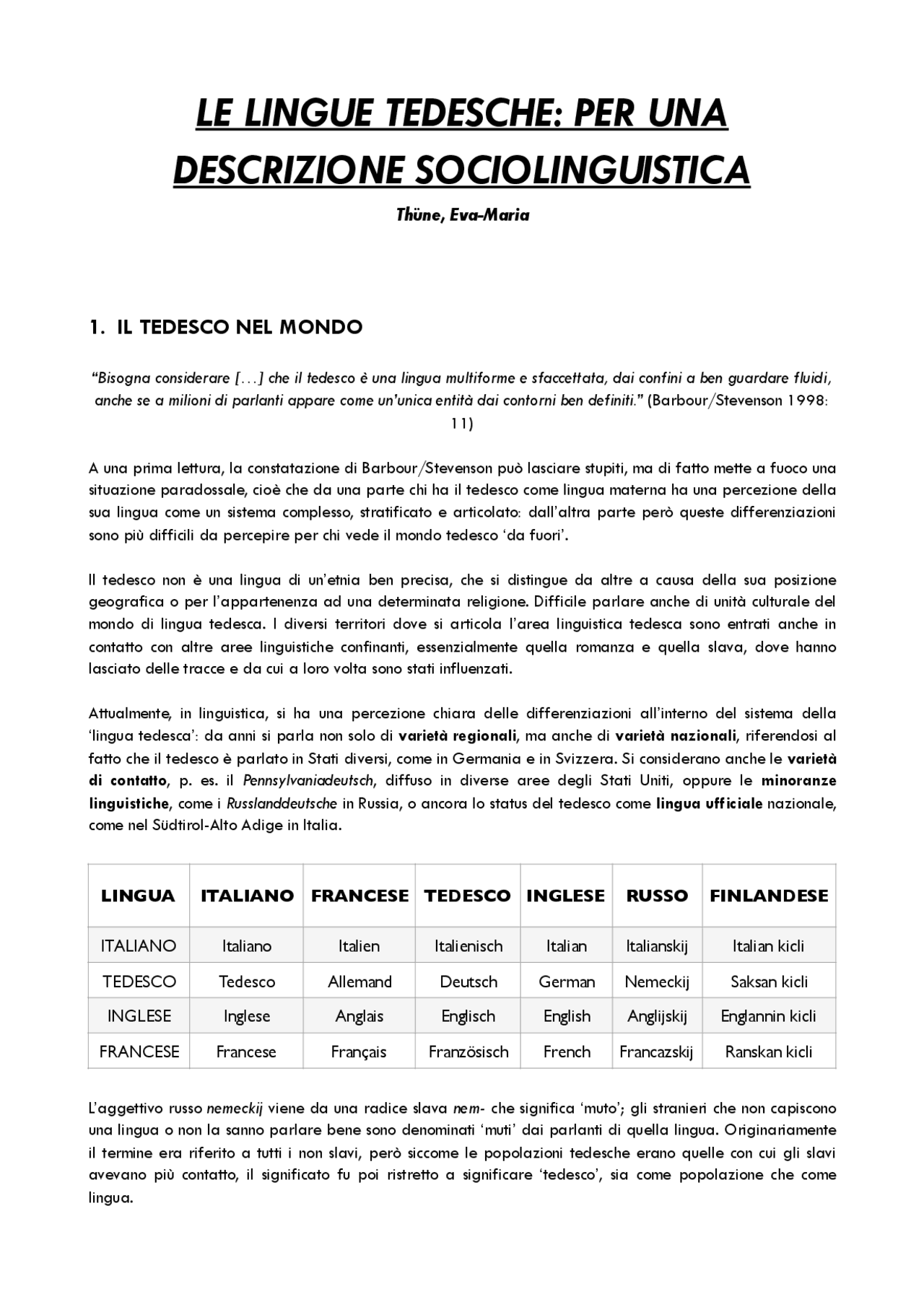 Le lingue tedesche per una descrizione sociolinguistica Docsity