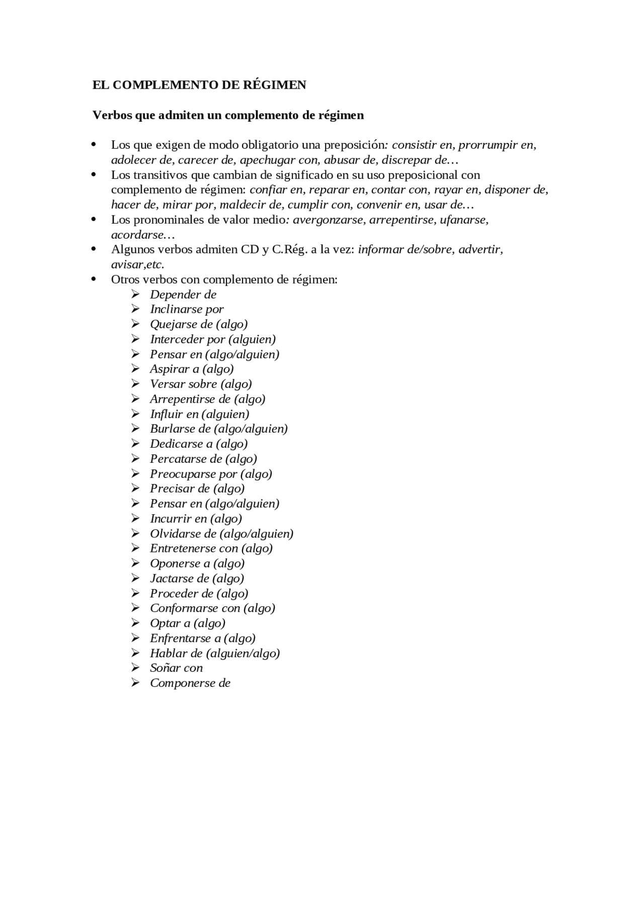 COMPLEMENTO DE RÉGIMEN VERBAL - Docsity