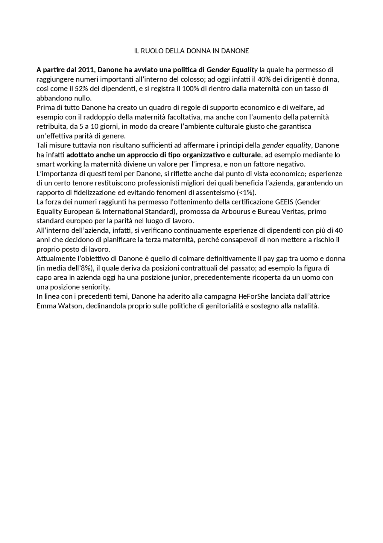 IL RUOLO DELLE DONNE IN DANONE - Docsity