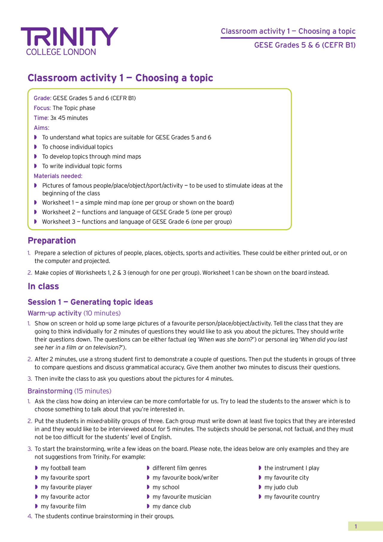 Question preparacion exam trinityTrinity gradev5 y 6 - Docsity
