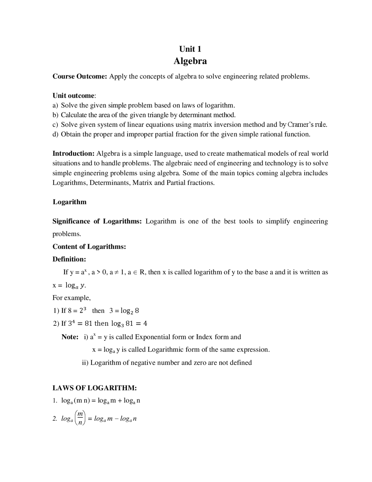 Log.sec Notes Logarithm Class notes FY - Docsity